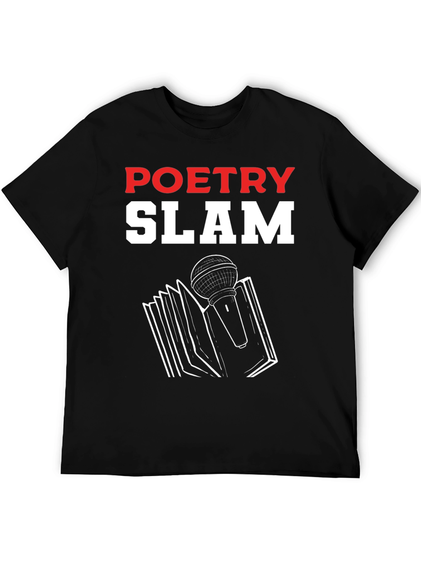 Poetry Slam Graphic T-Shirt - Book & Microphone Design
