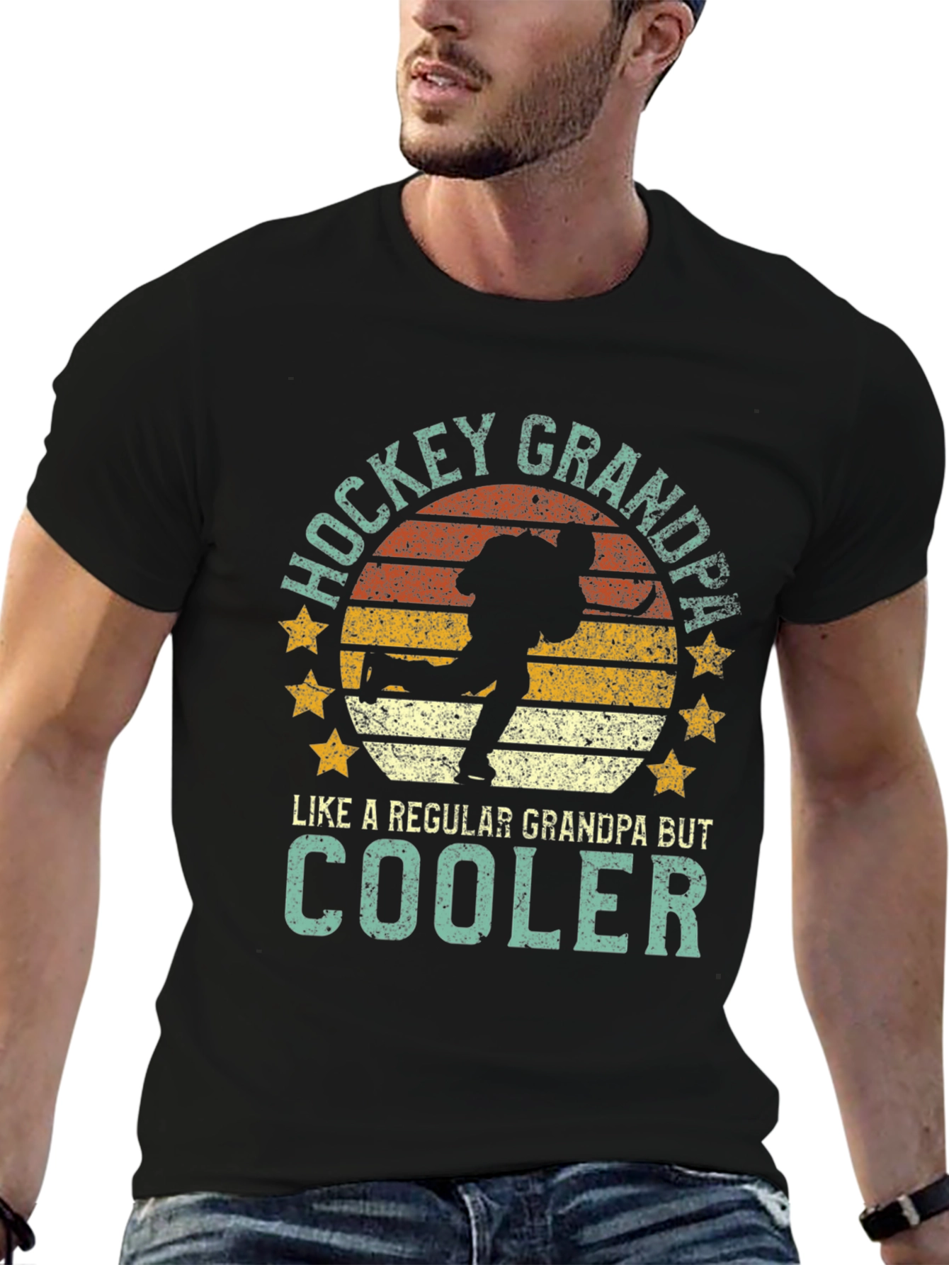 Hockey Grandpa Graphic T-Shirt - Cool Grandpa Tee