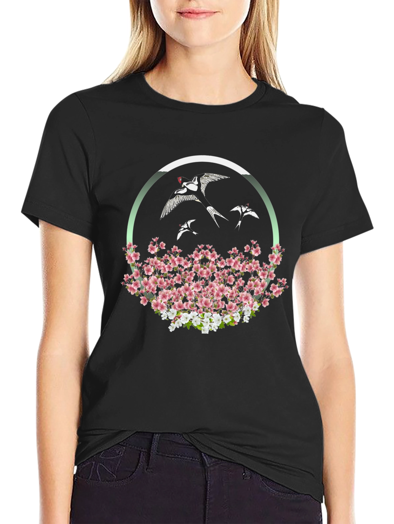 Floral Bird T-Shirt - Unique Graphic Tee