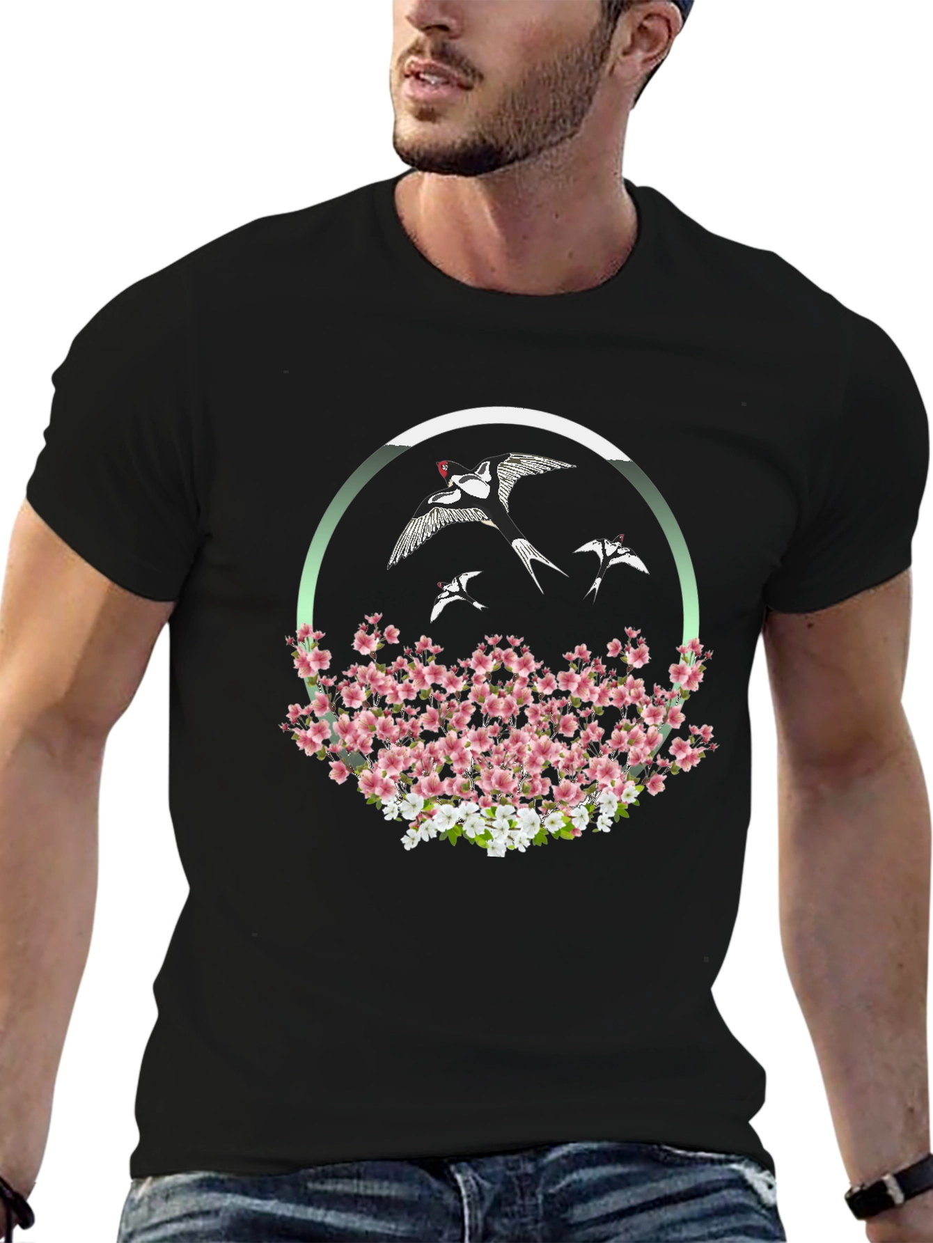 Floral Bird T-Shirt - Unique Graphic Tee