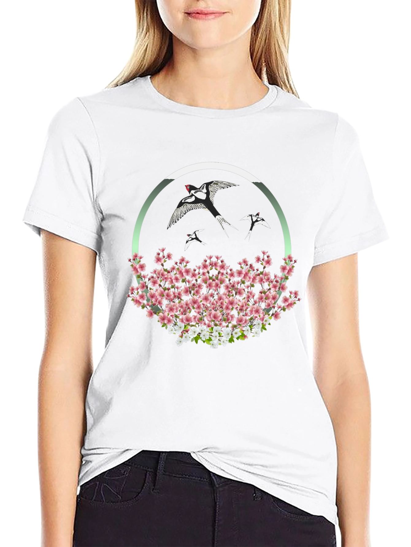 Floral Bird T-Shirt - Unique Graphic Tee