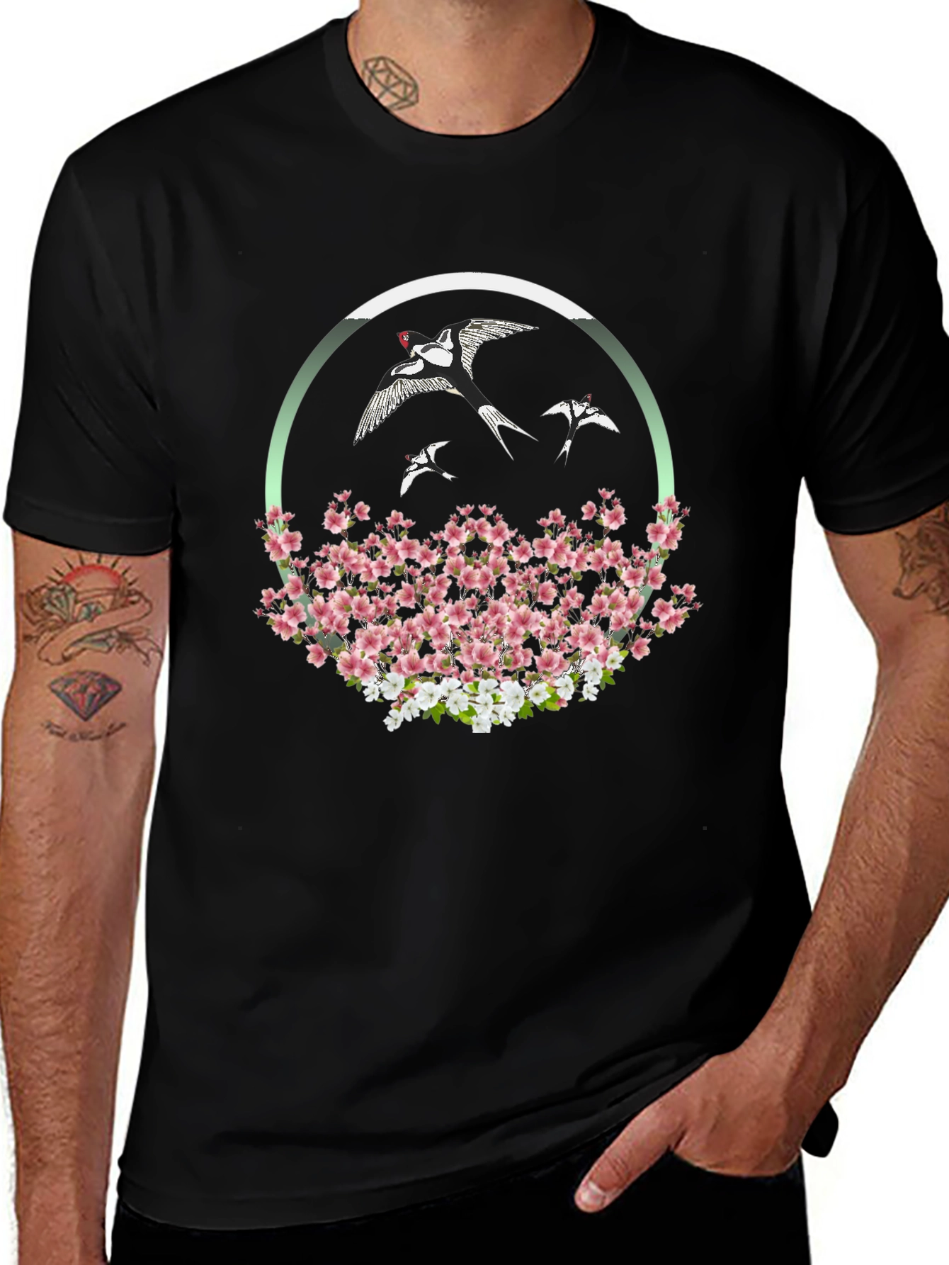 Floral Bird T-Shirt - Unique Graphic Tee