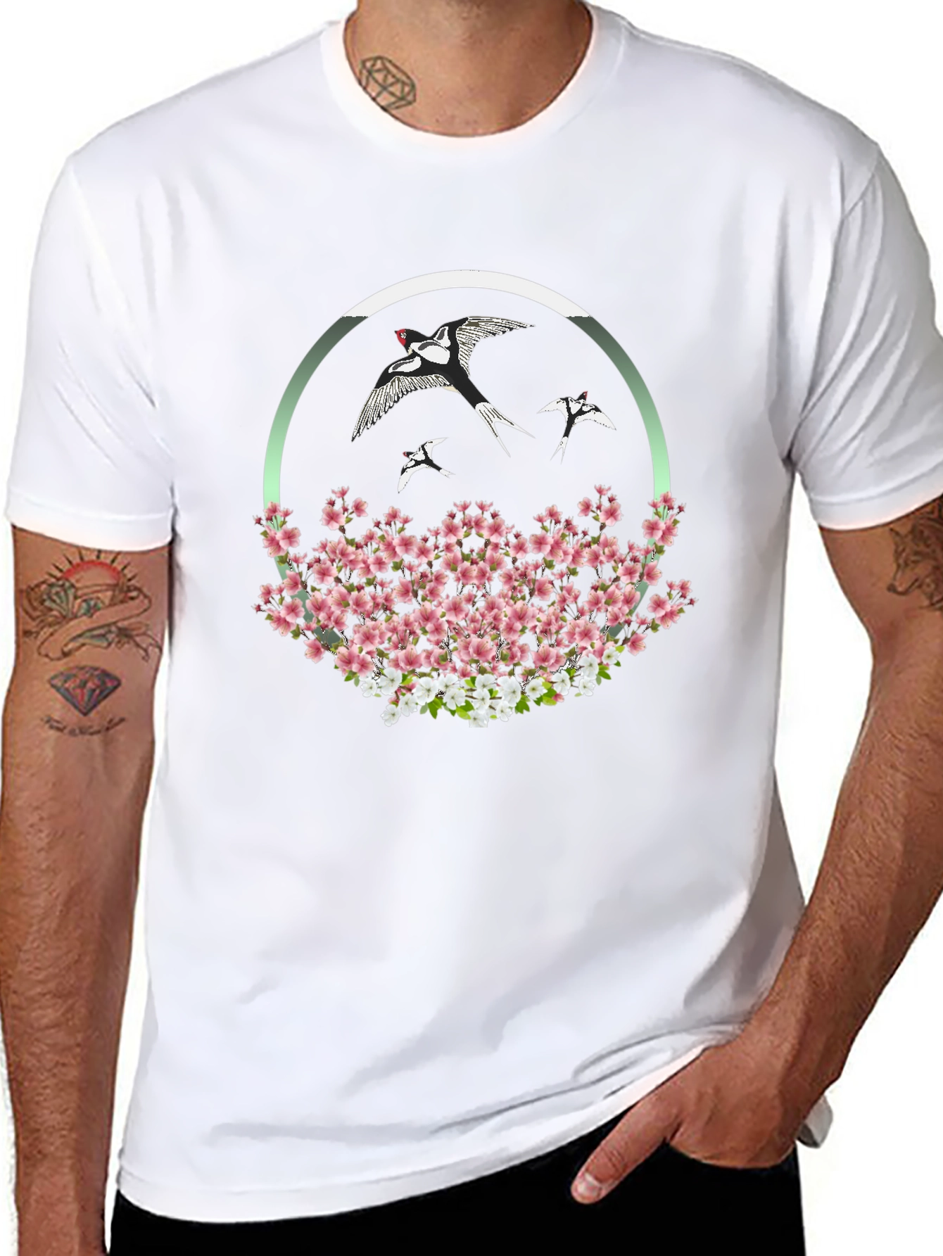 Floral Bird T-Shirt - Unique Graphic Tee
