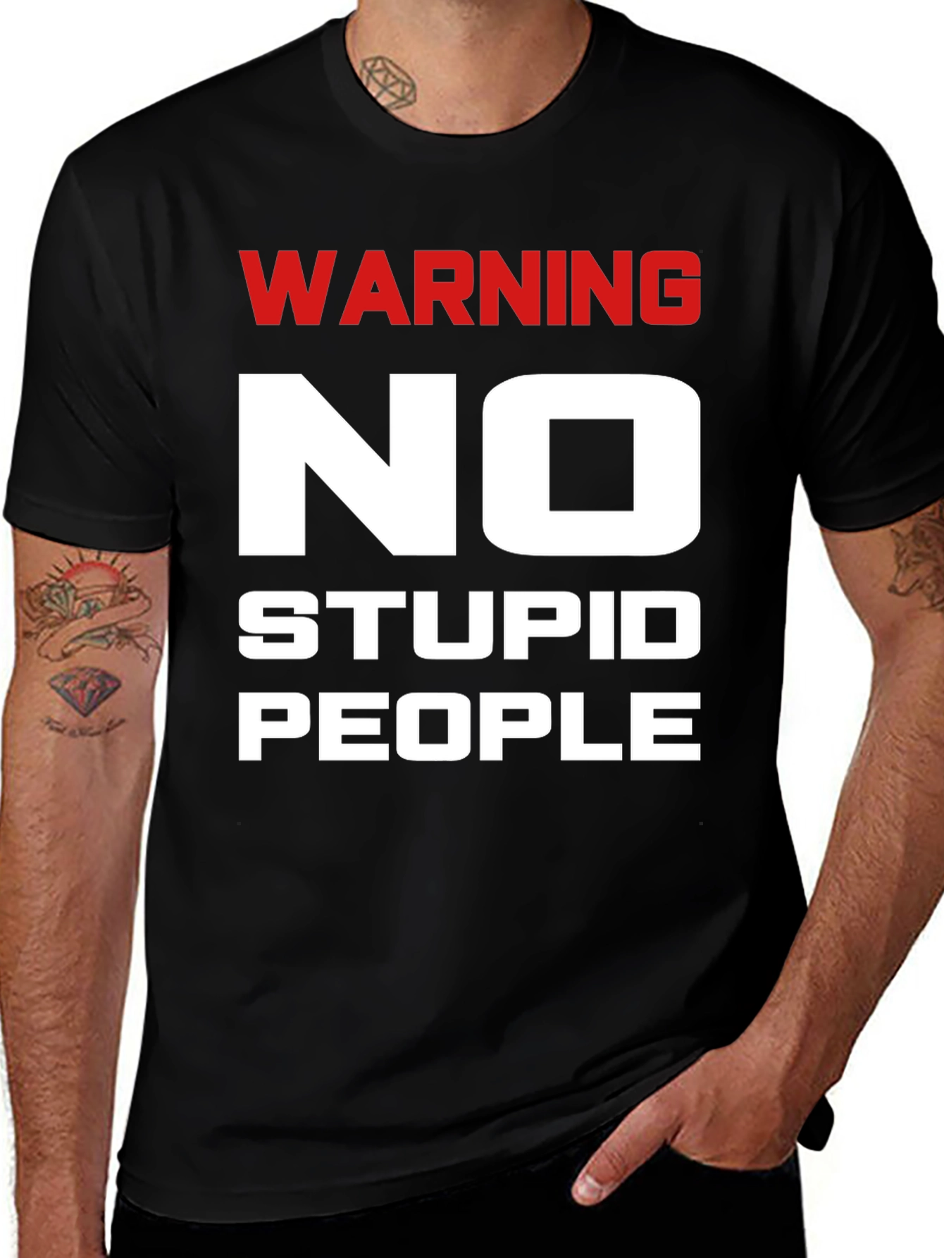 Warning No Stupid People Black T-Shirt