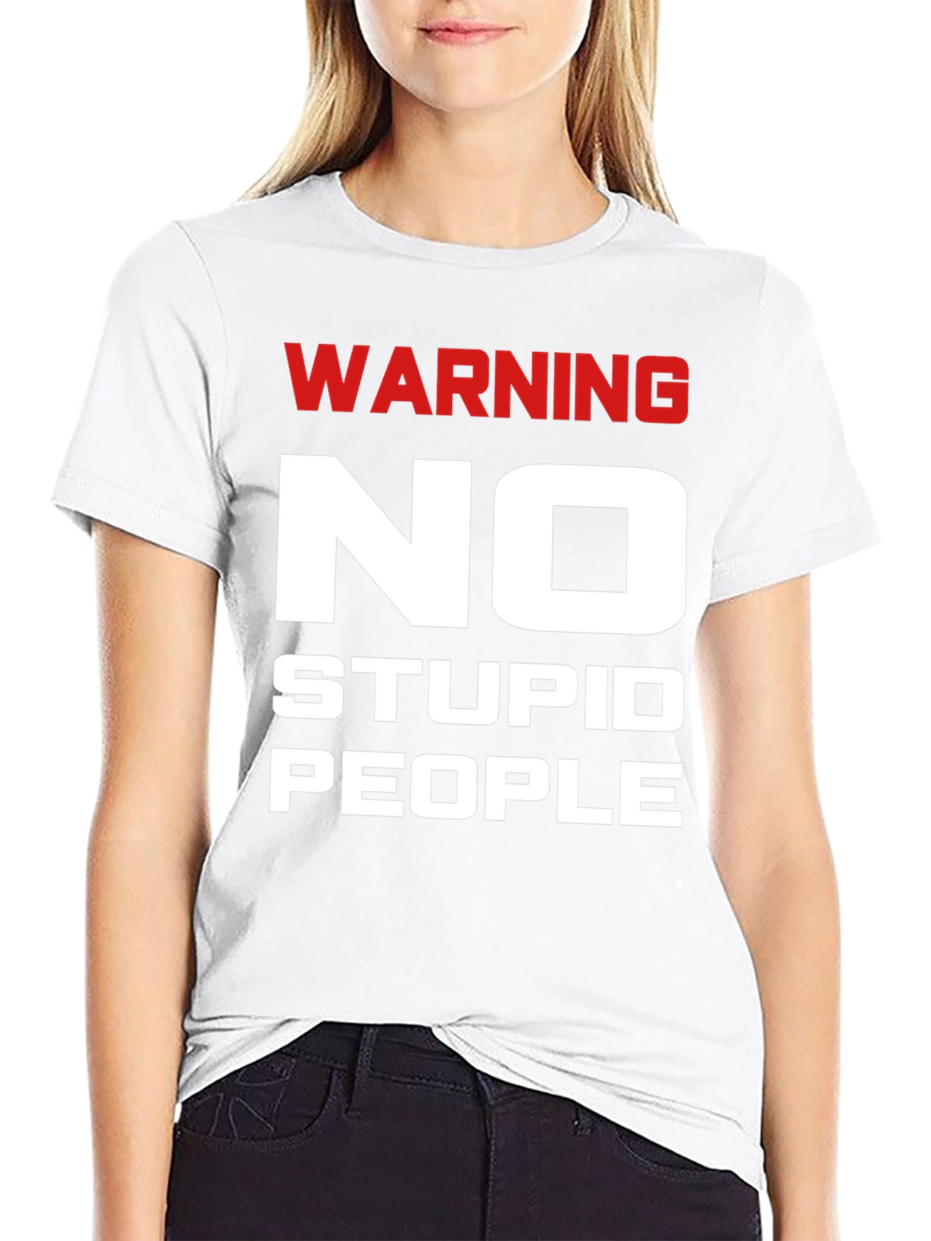 Warning No Stupid People Black T-Shirt