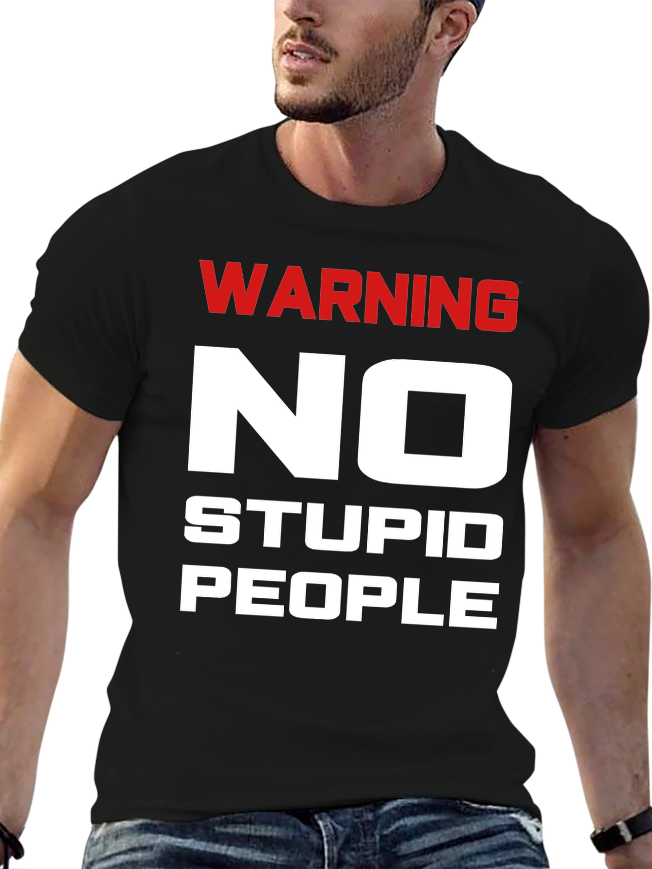 Warning No Stupid People Black T-Shirt