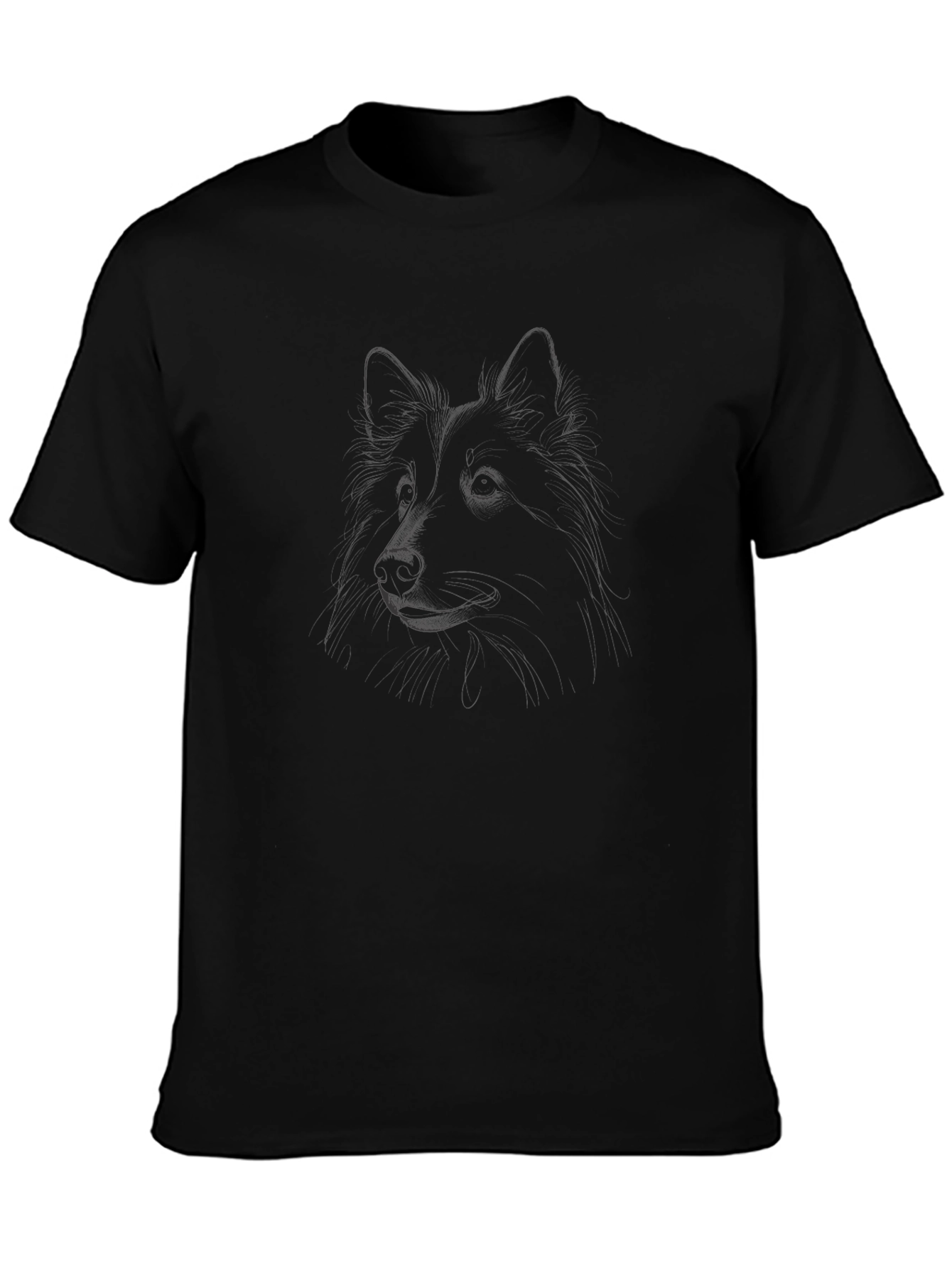 Mens Black T-Shirt with Dog Sketch