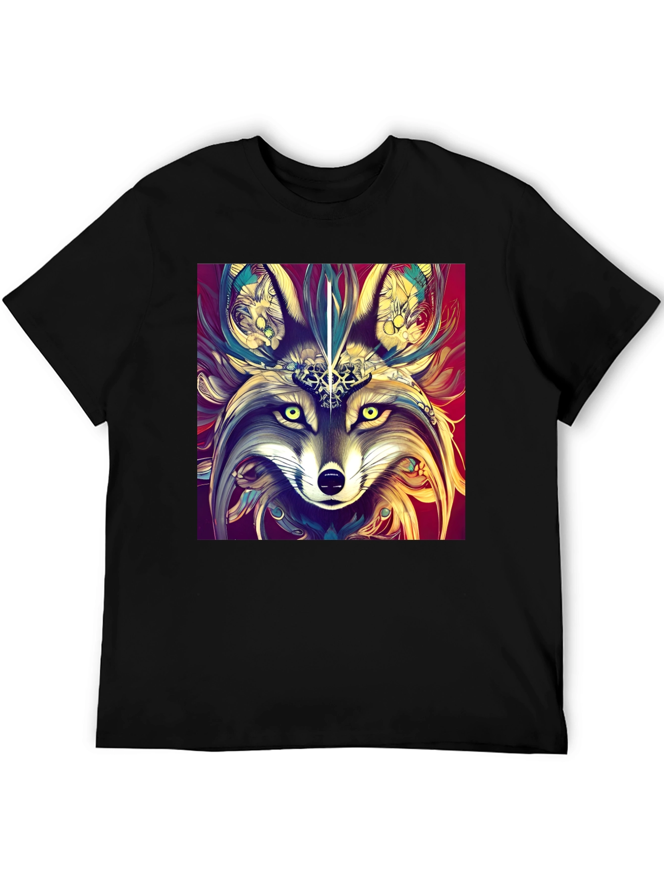 Artistic Wolf Graphic Black T-Shirt
