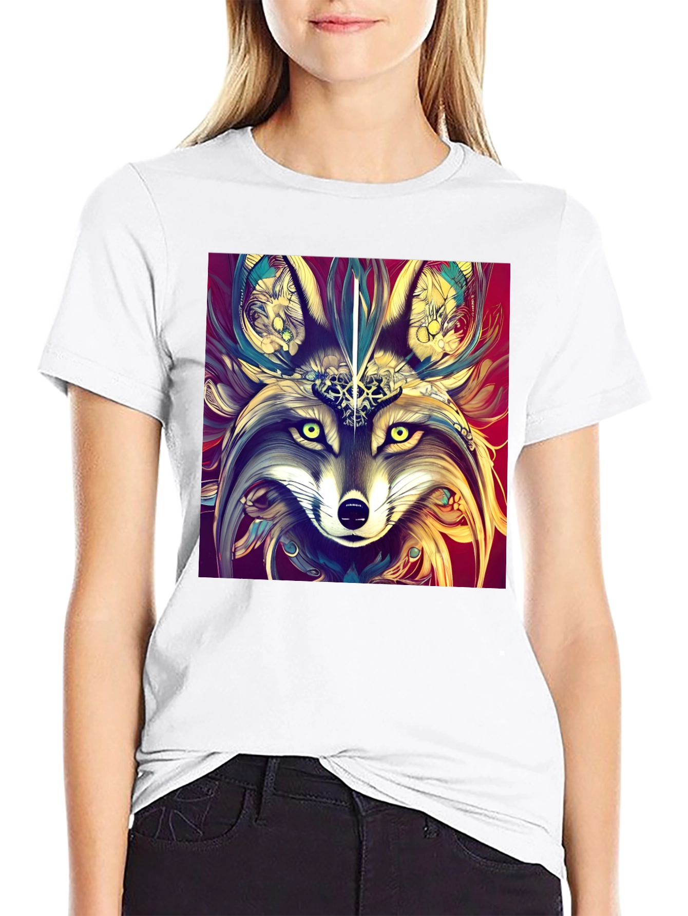 Artistic Wolf Graphic Black T-Shirt