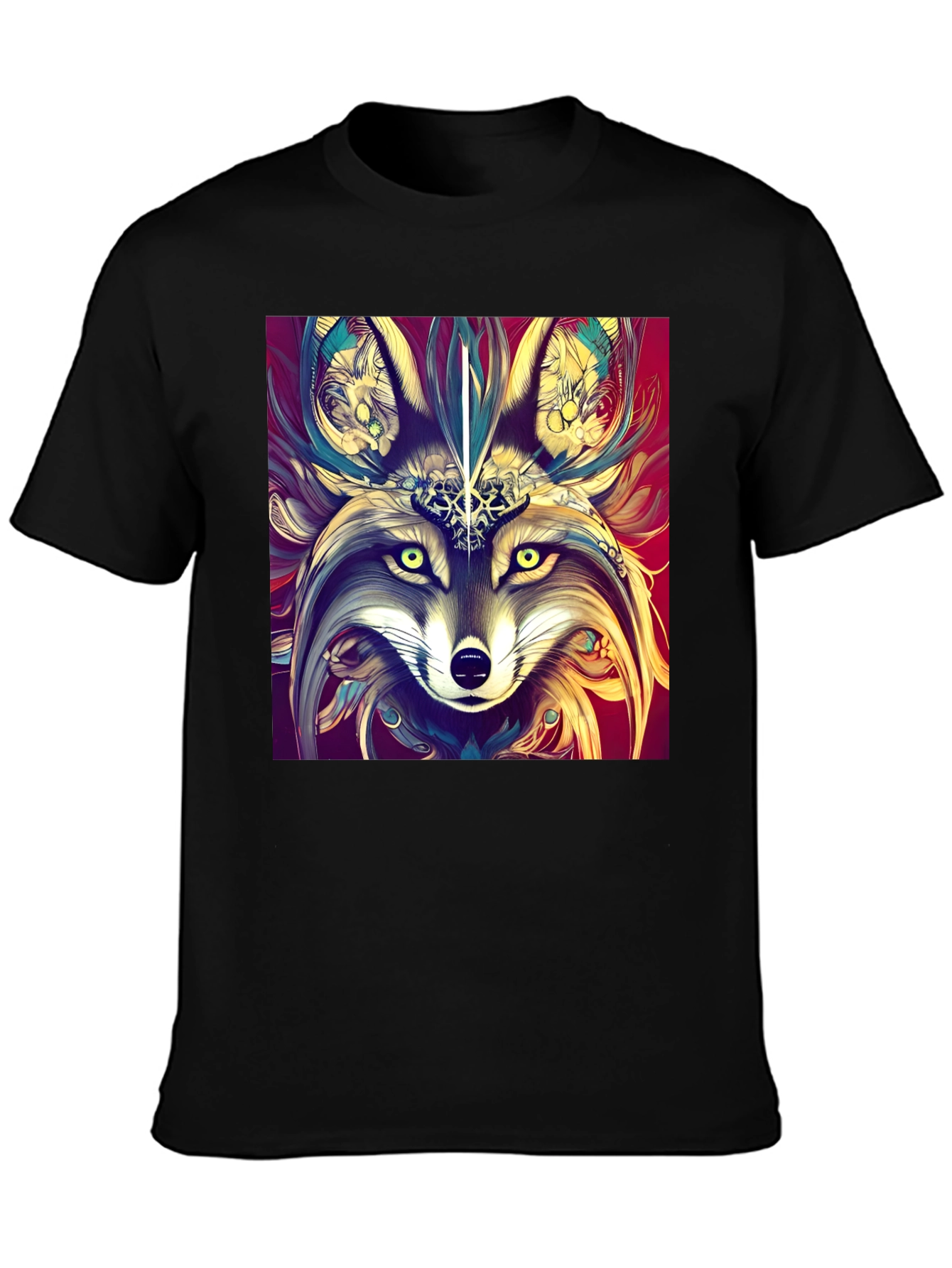 Artistic Wolf Graphic Black T-Shirt