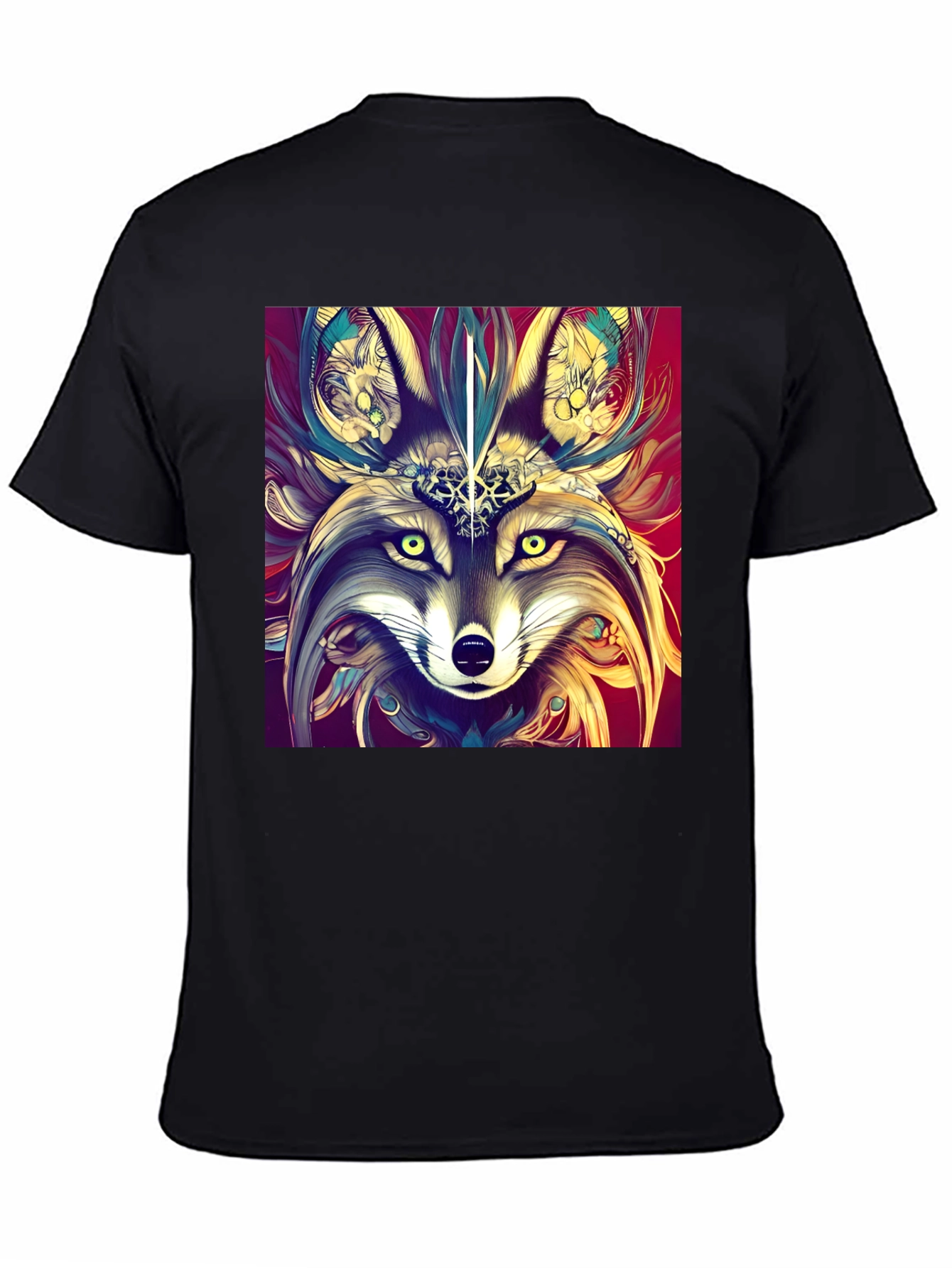 Artistic Wolf Graphic Black T-Shirt