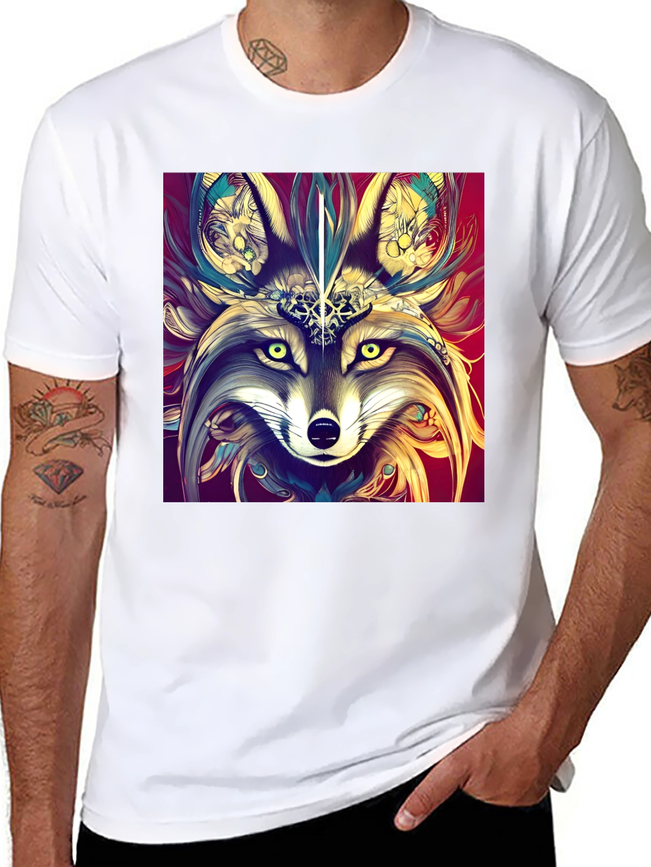 Artistic Wolf Graphic Black T-Shirt