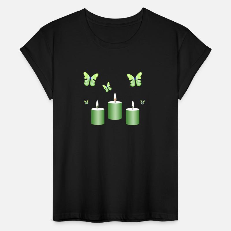 Green candle with butterflies
