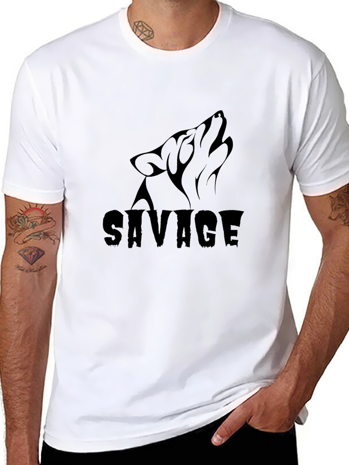 Savage Wolf Graphic T-Shirt - Black Crew Neck Tee
