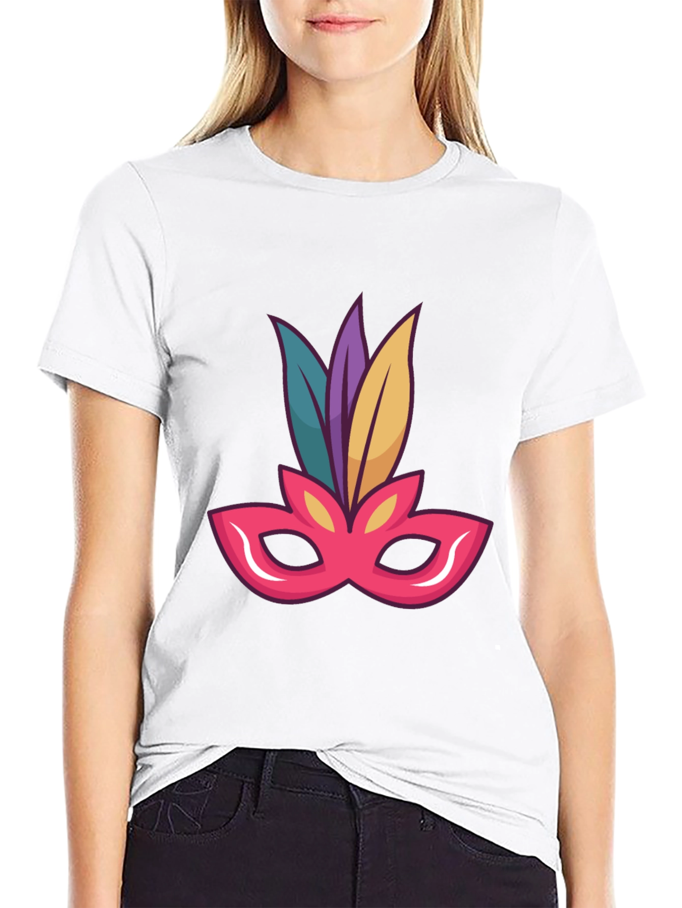 Black T-Shirt with Mardi Gras Mask Graphic