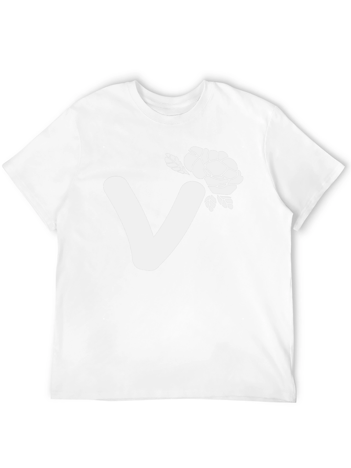 Black T-Shirt with White V and Floral Design