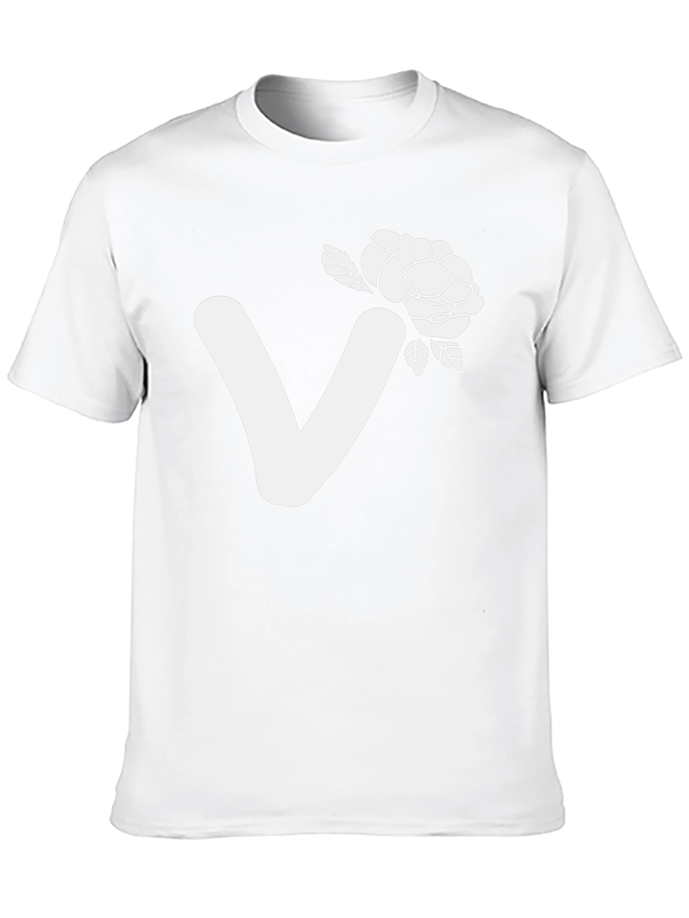 Black T-Shirt with White V and Floral Design
