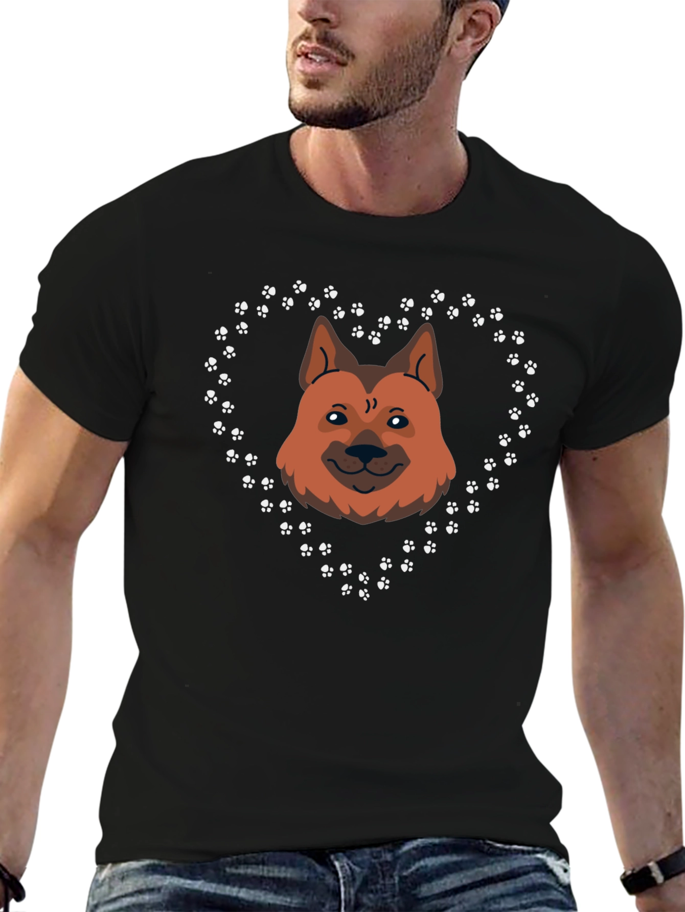 Dog Breed Heart Print Black T-Shirt