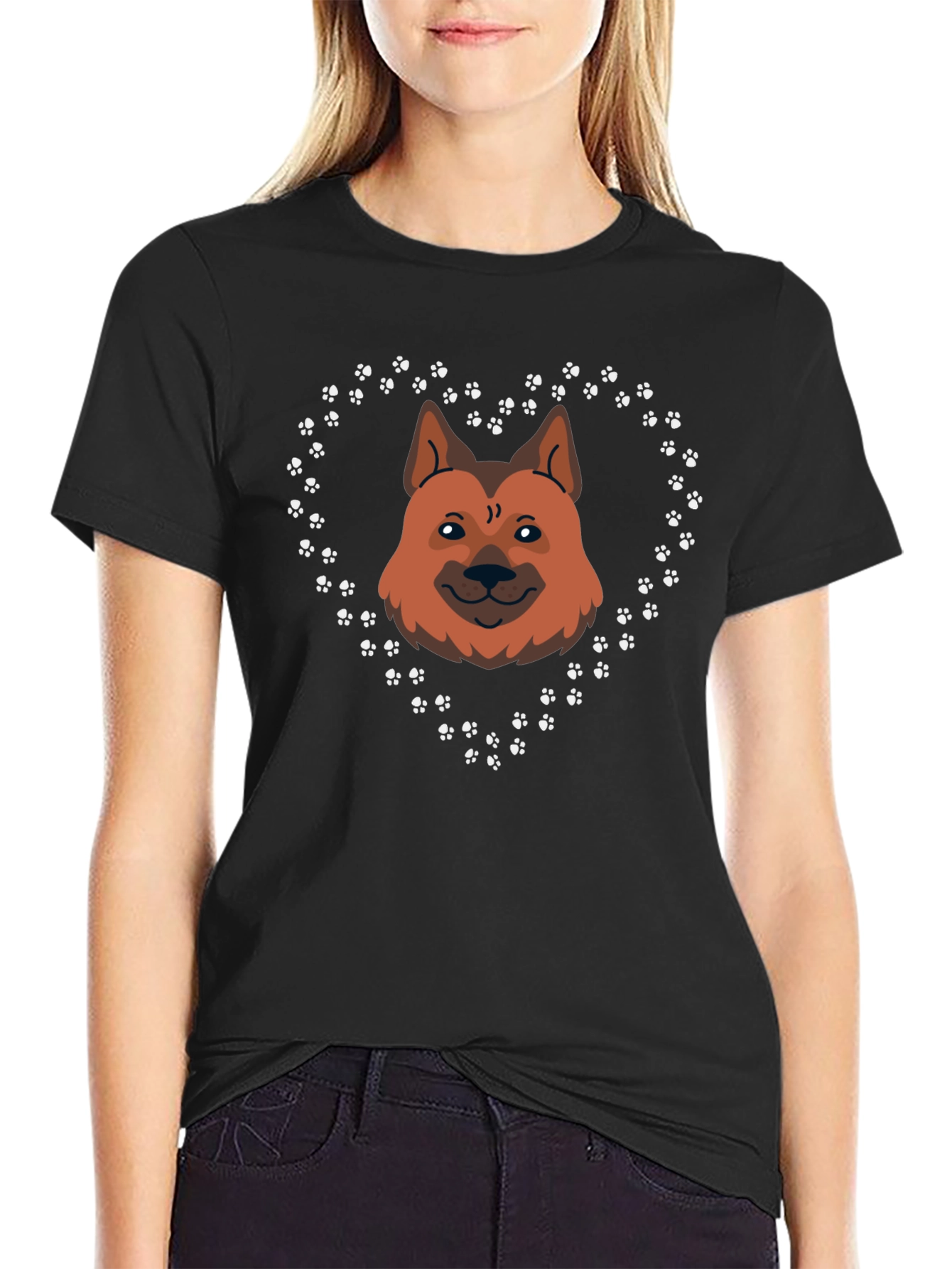 Dog Breed Heart Print Black T-Shirt
