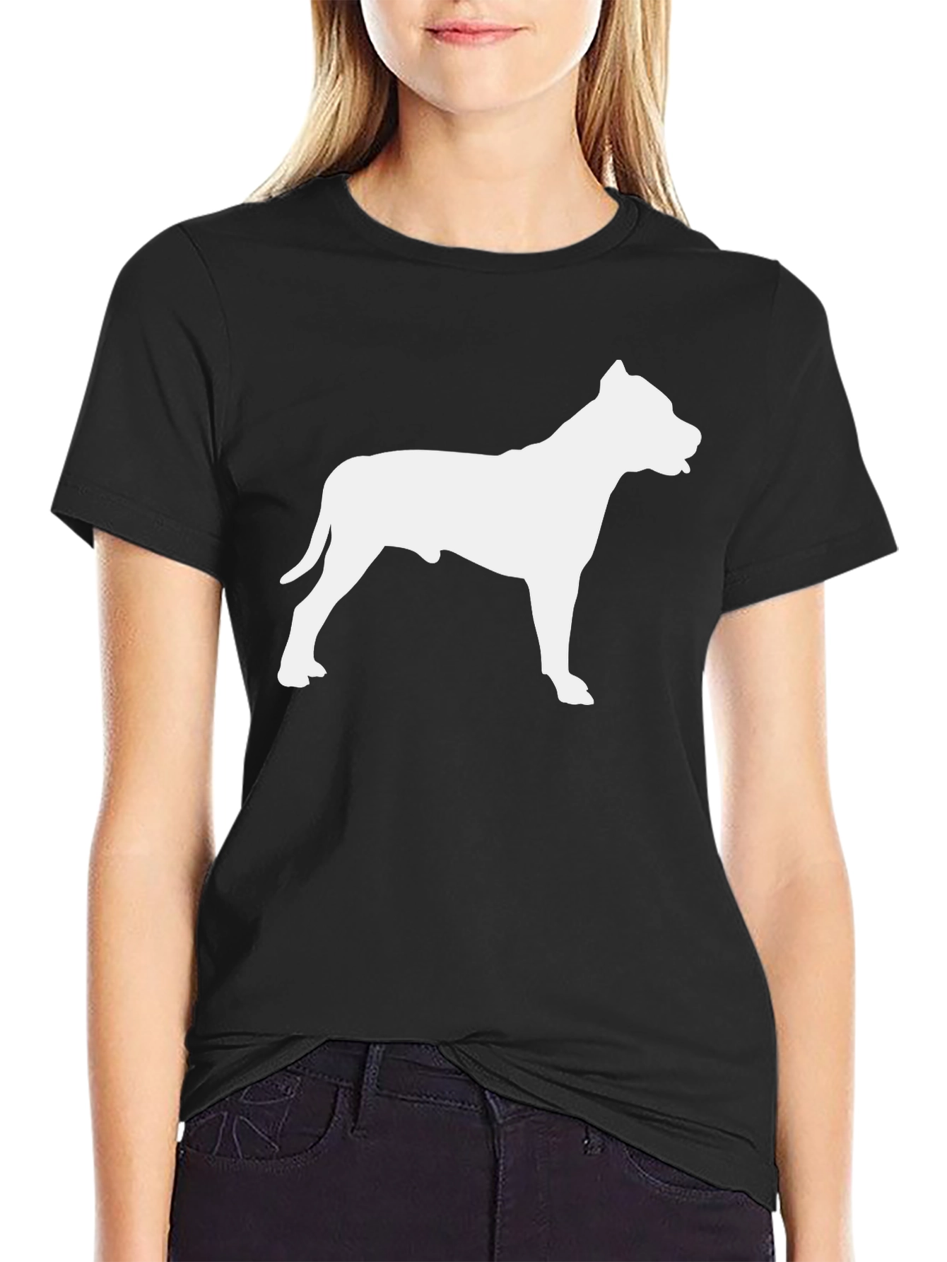 Pitbull Dog Silhouette Black T-Shirt