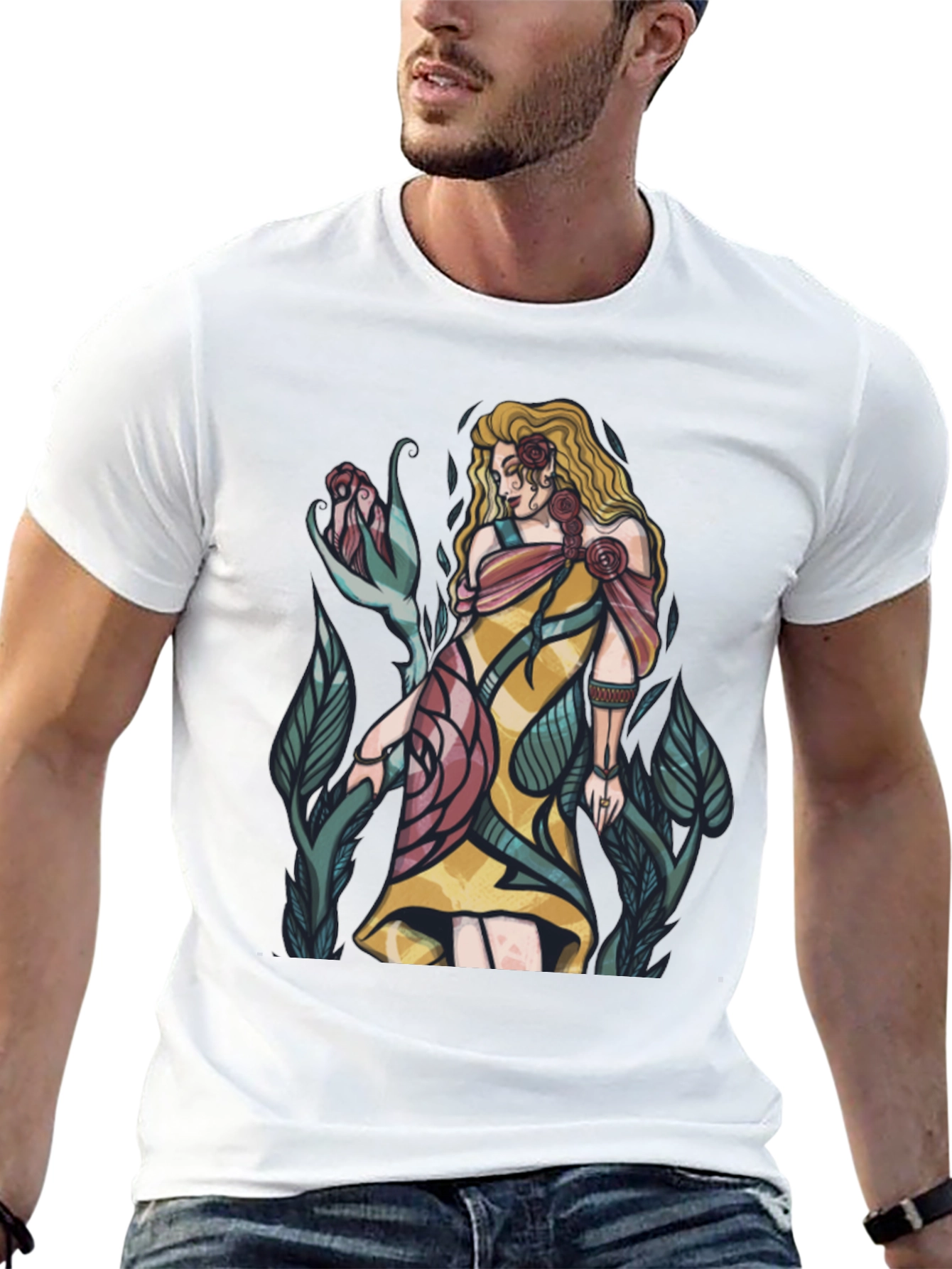 Rose Maiden Graphic T-Shirt - Elegant Floral Design