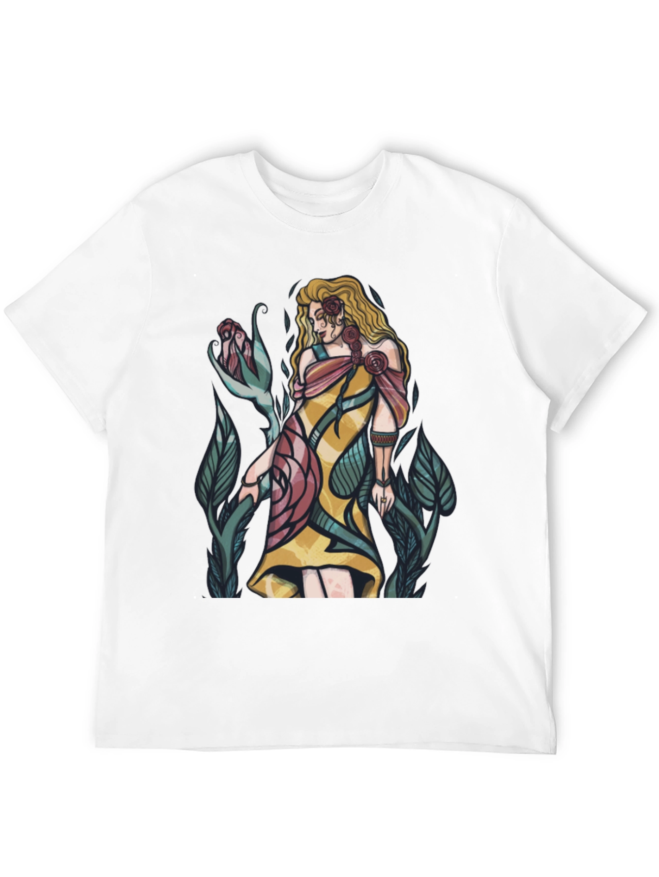 Rose Maiden Graphic T-Shirt - Elegant Floral Design