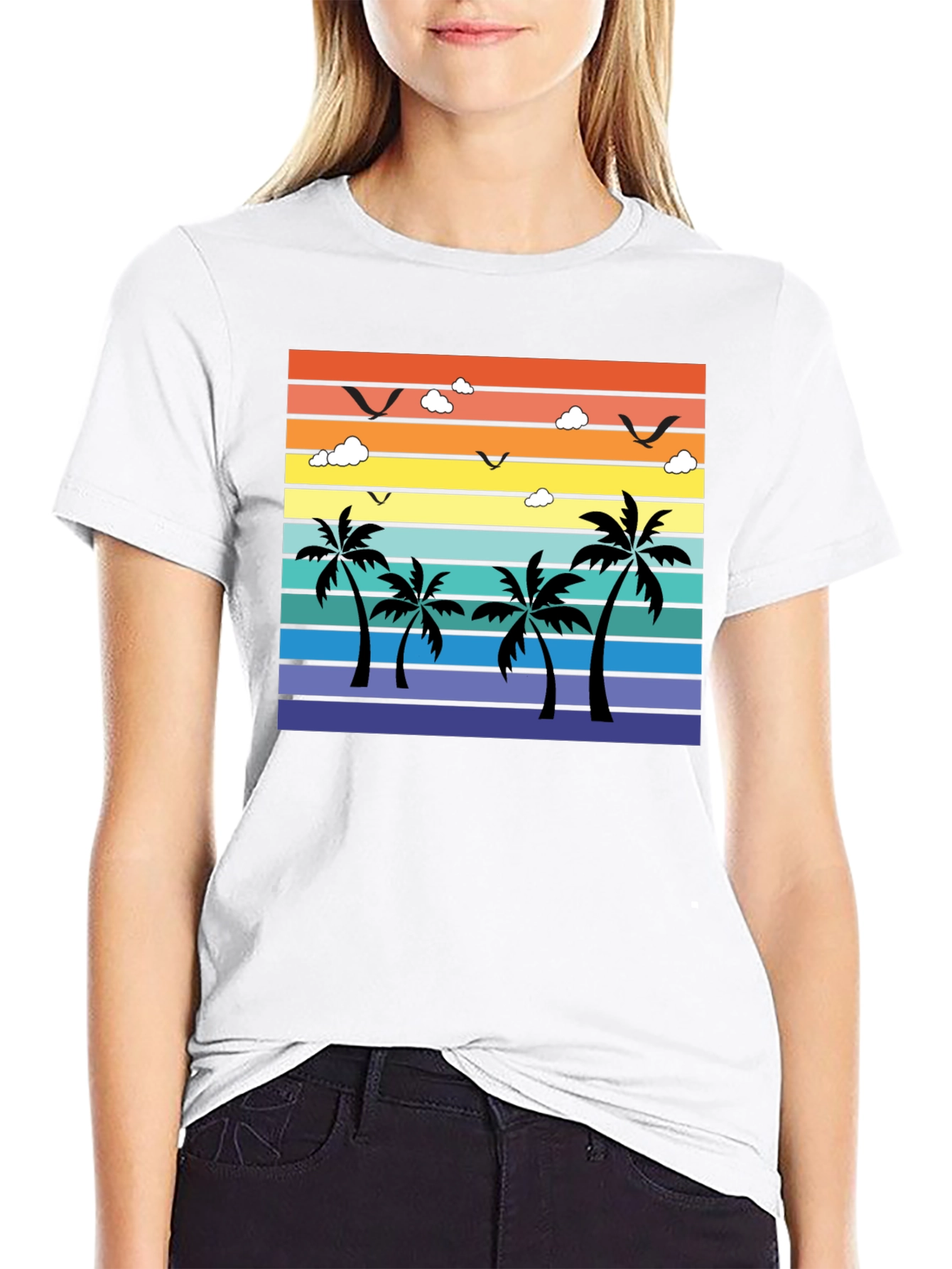 Tropical Sunset Palm Tree Graphic T-Shirt
