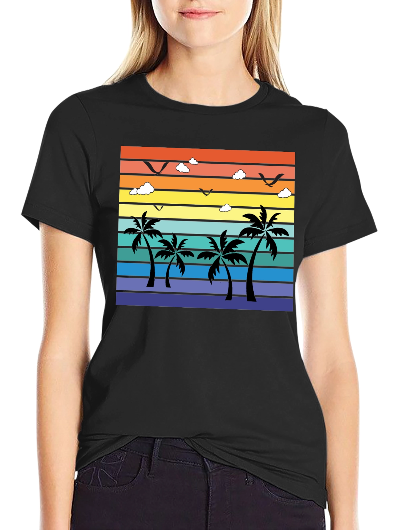 Tropical Sunset Palm Tree Graphic T-Shirt