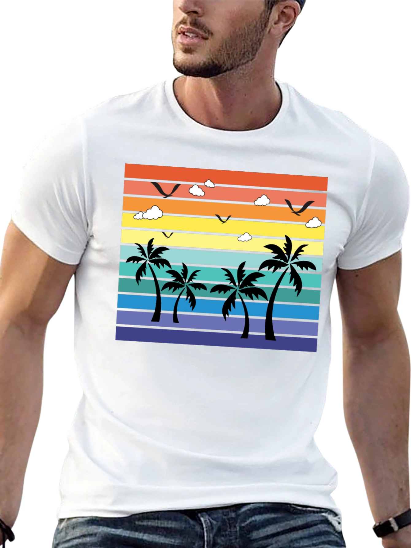 Tropical Sunset Palm Tree Graphic T-Shirt