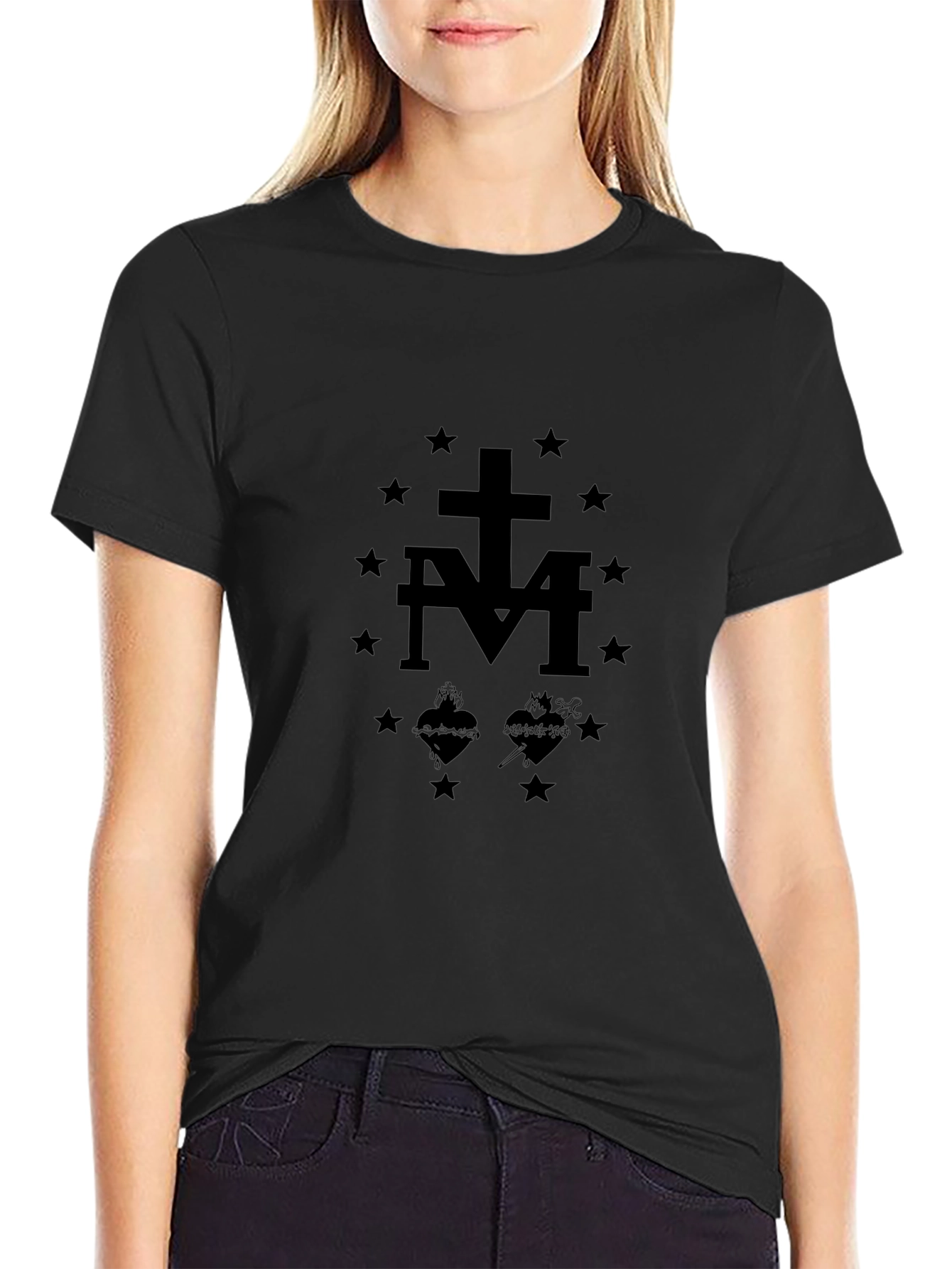 Black T-Shirt with Marian Symbol