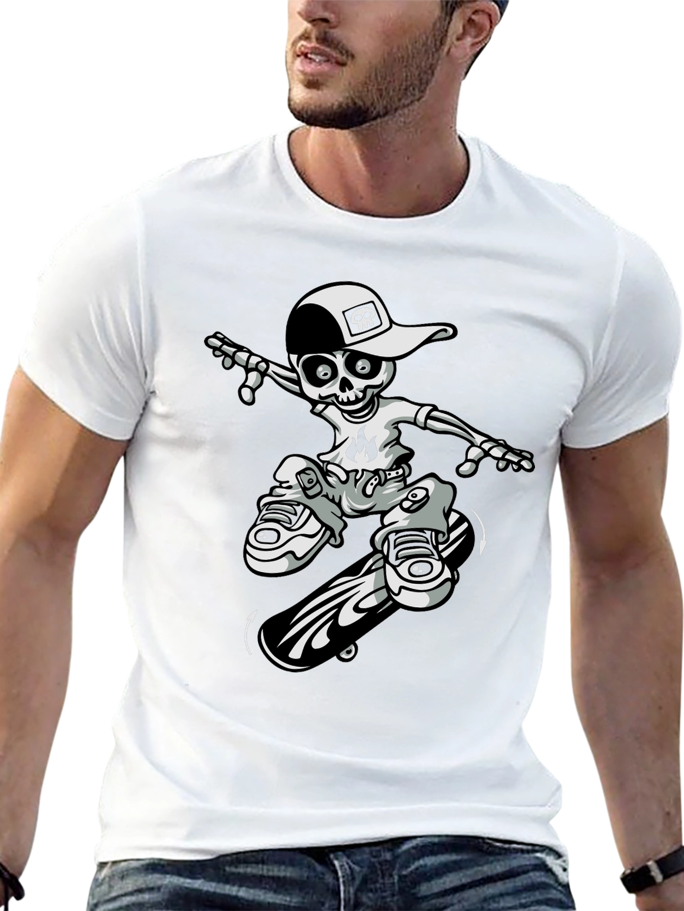 Cool Skeleton Skateboarder Graphic Tee