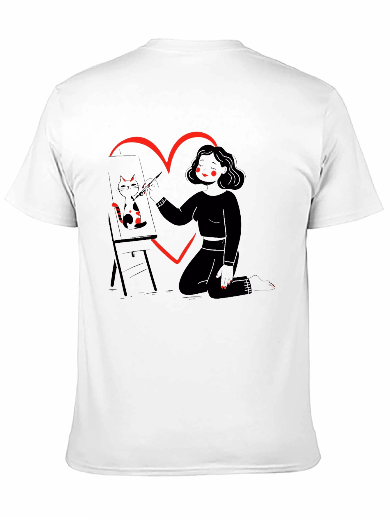 Cat Artist T-Shirt Heart Graphic Tee