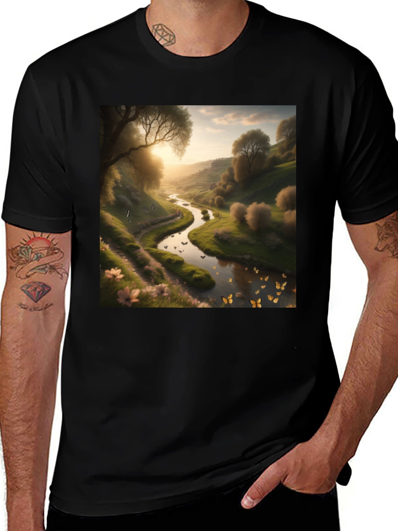 Nature River Graphic Tee - Mens Black T-Shirt
