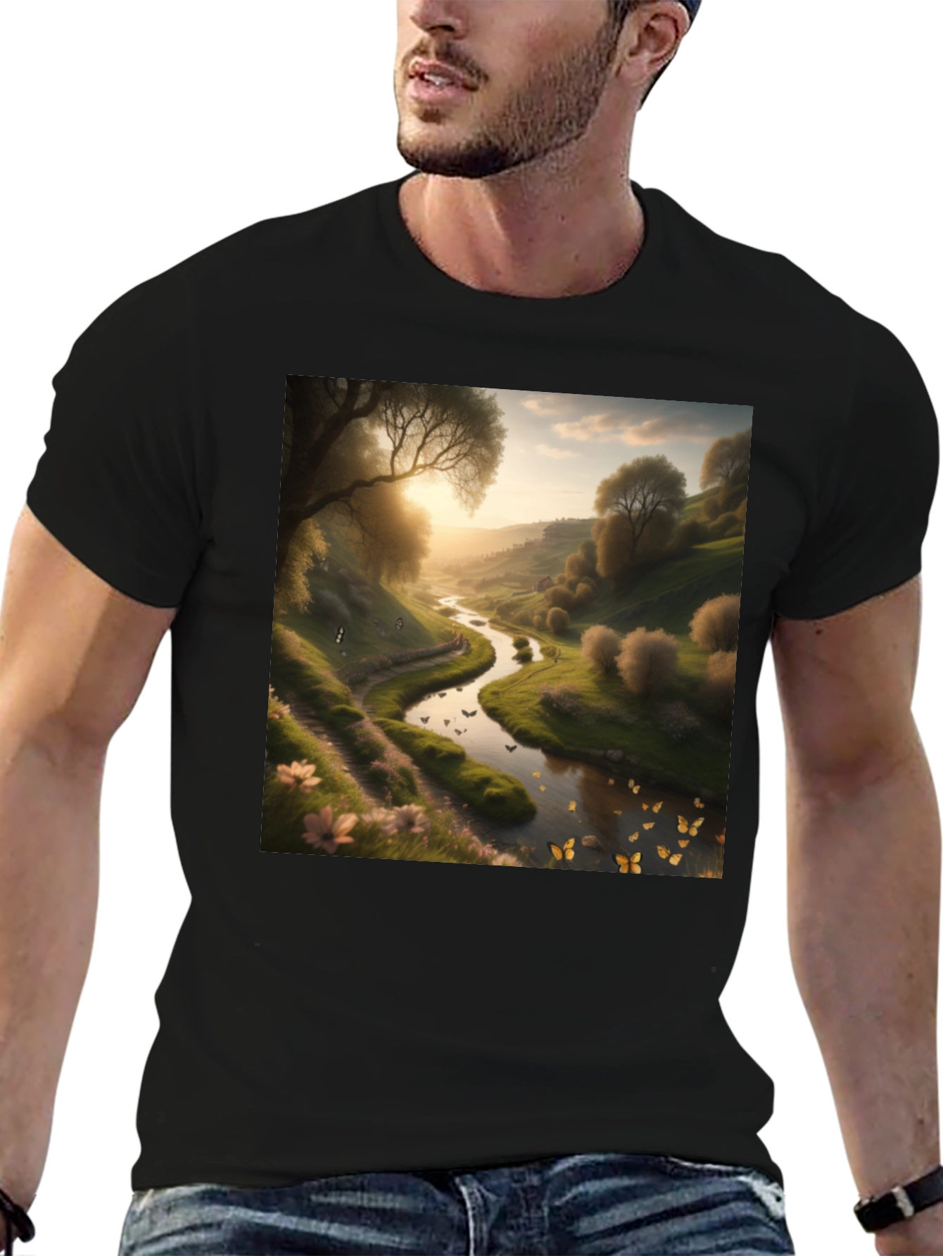 Nature River Graphic Tee - Mens Black T-Shirt