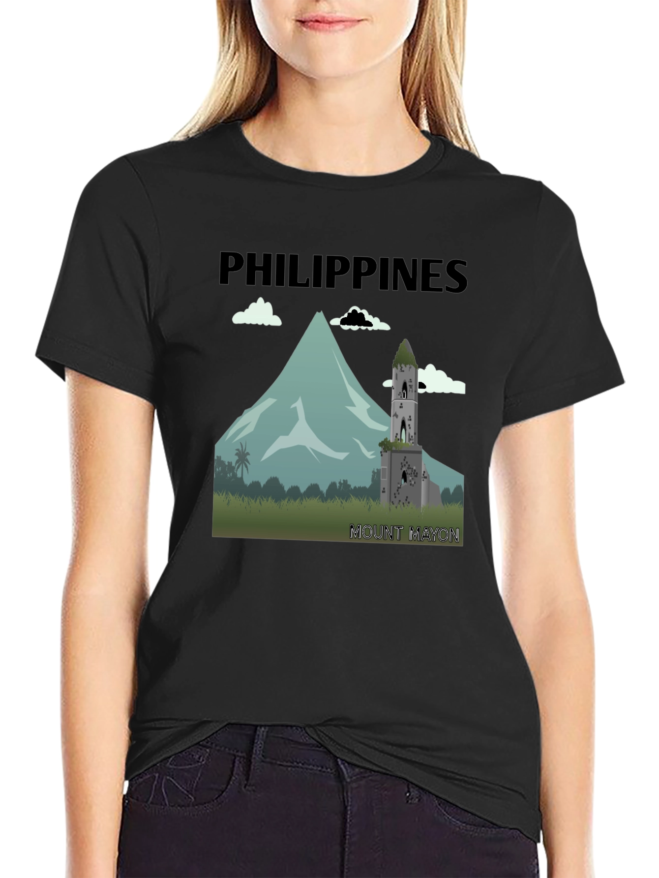 Philippines Mount Mayon Graphic Tee - Black