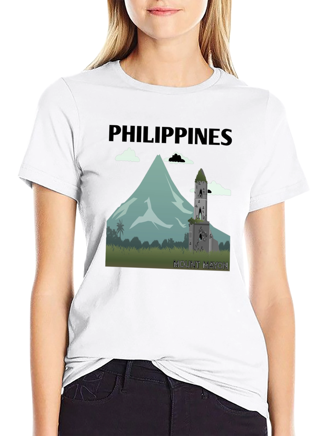 Philippines Mount Mayon Graphic Tee - Black