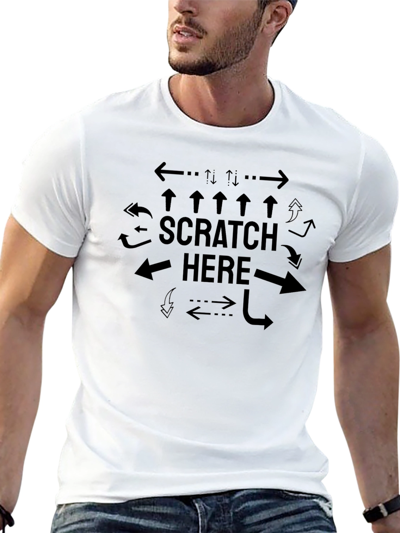 Scratch Here Arrows Funny Graphic T-Shirt