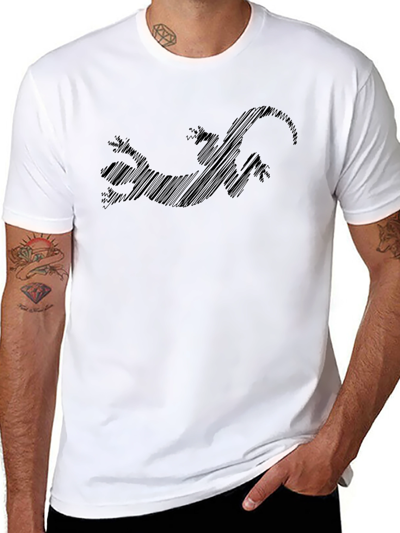 Mens Black Lizard Scribble Tee