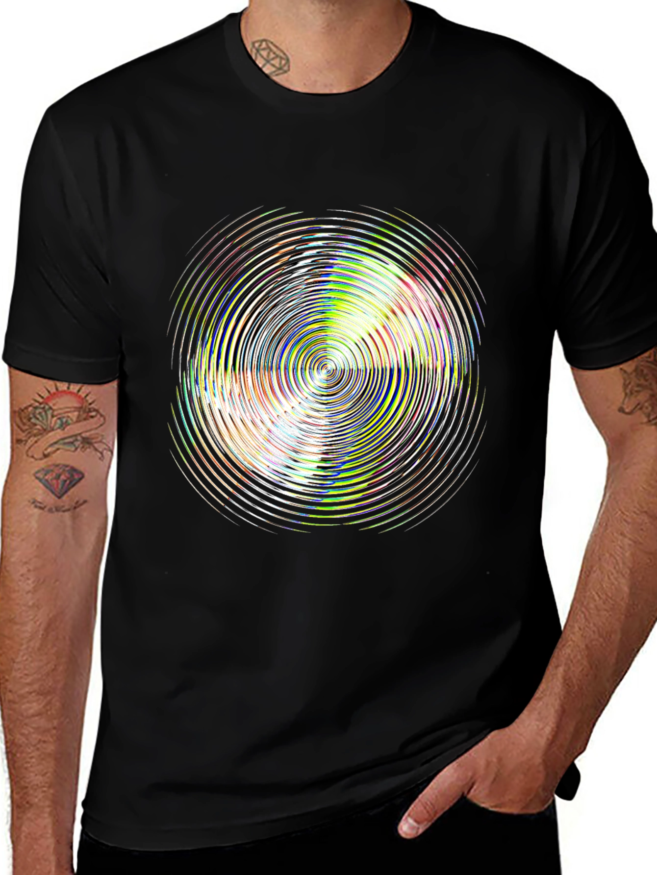 Abstract Circle Graphic Tee - Stylish Black T-Shirt