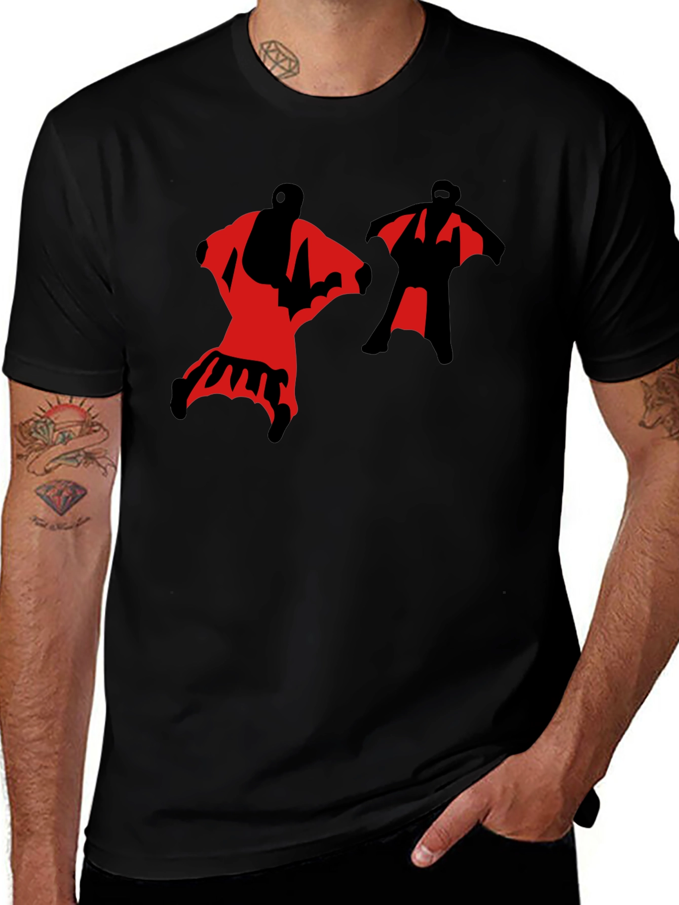 Black Wingsuit Skydivers Graphic T-Shirt