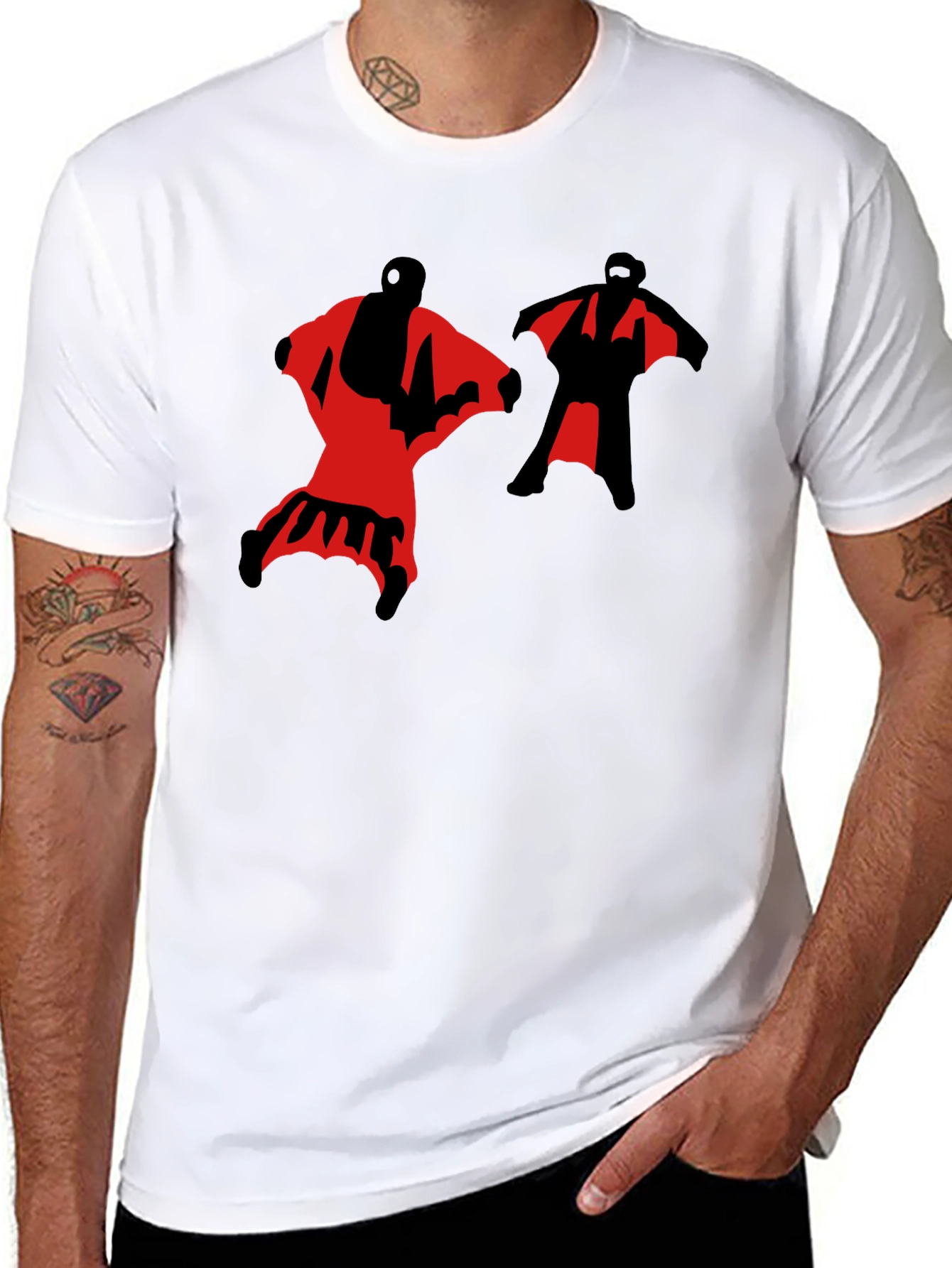 Black Wingsuit Skydivers Graphic T-Shirt