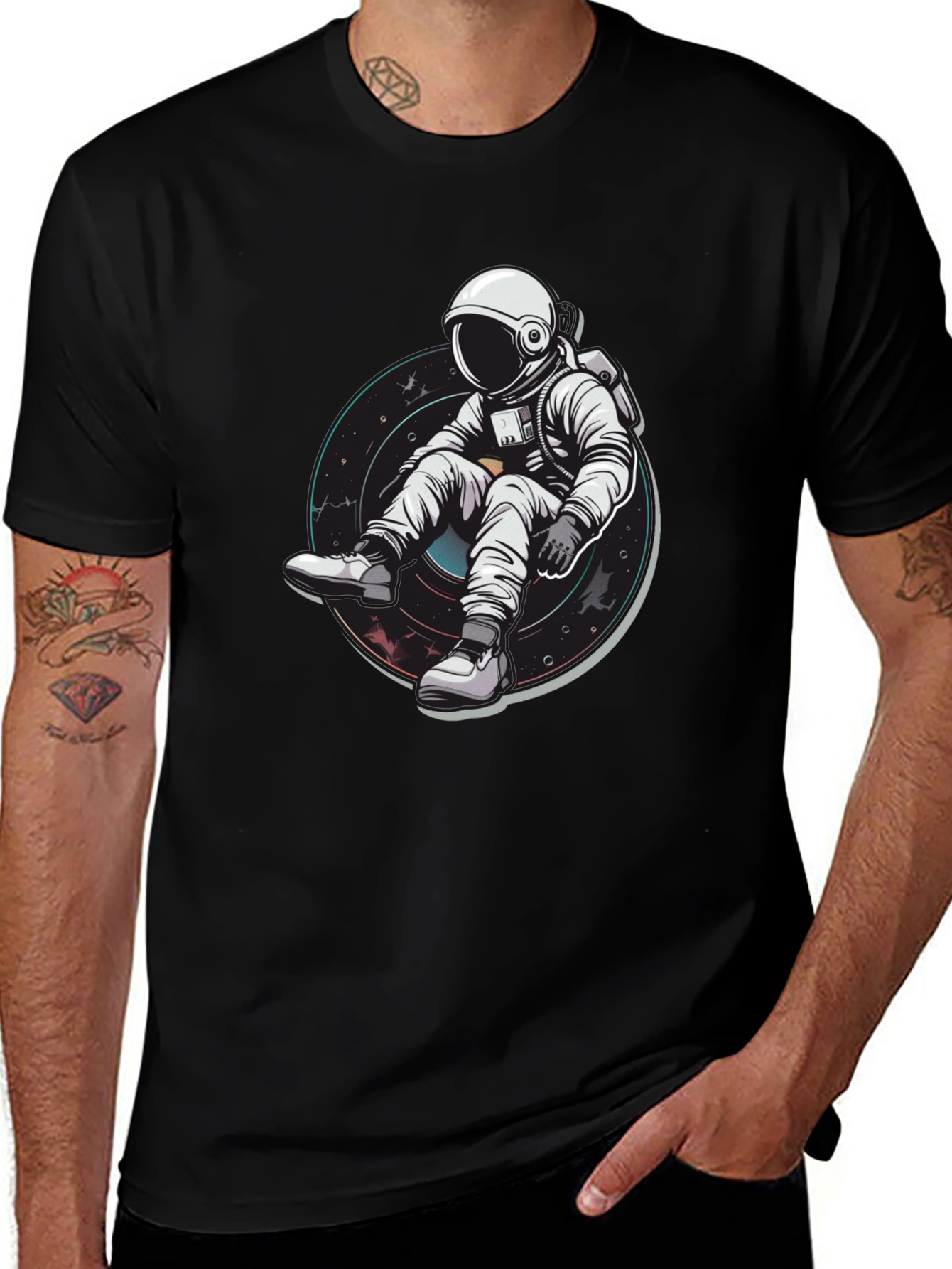 Astronaut Chill Black T-Shirt - Space Graphic Tee