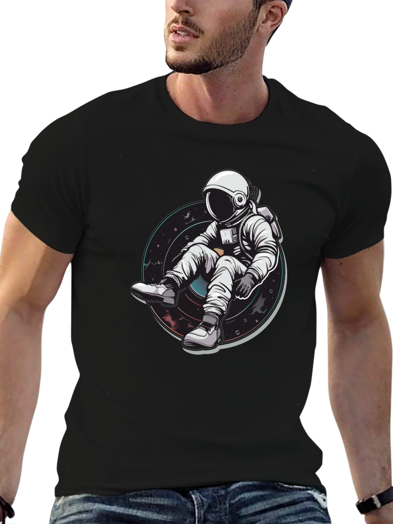Astronaut Chill Black T-Shirt - Space Graphic Tee