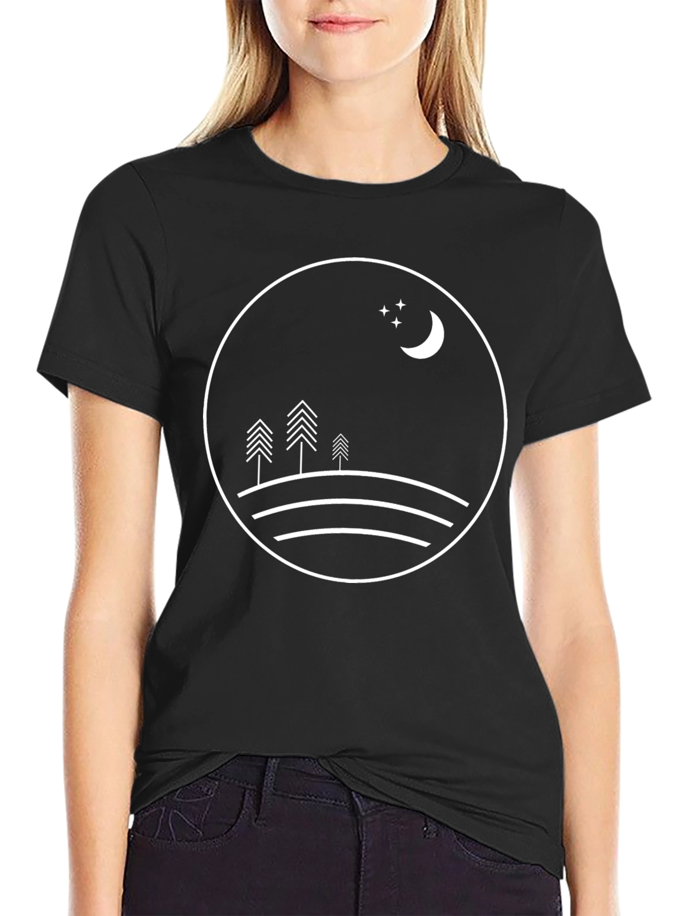 Minimalist Moon & Stars Graphic Black T-Shirt