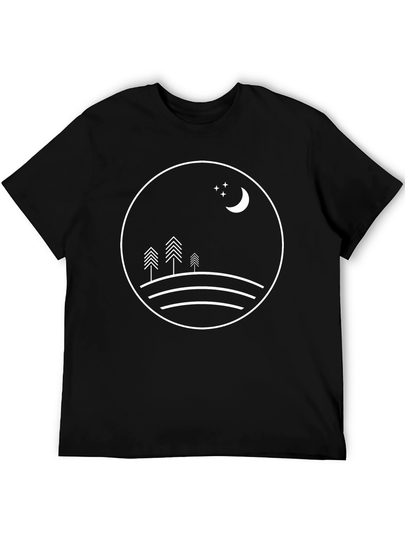 Minimalist Moon & Stars Graphic Black T-Shirt
