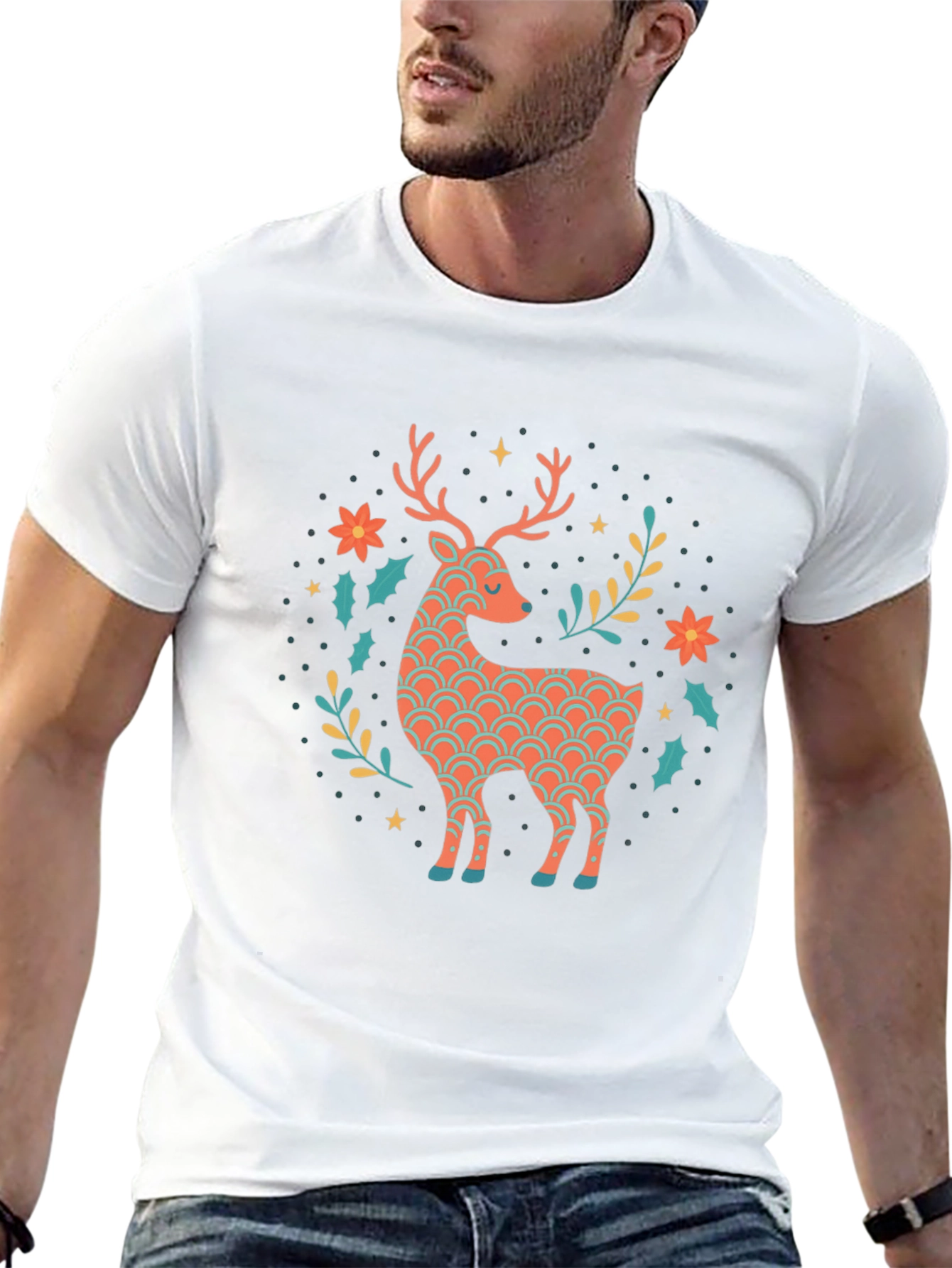 Festive Reindeer Graphic Tee - Black