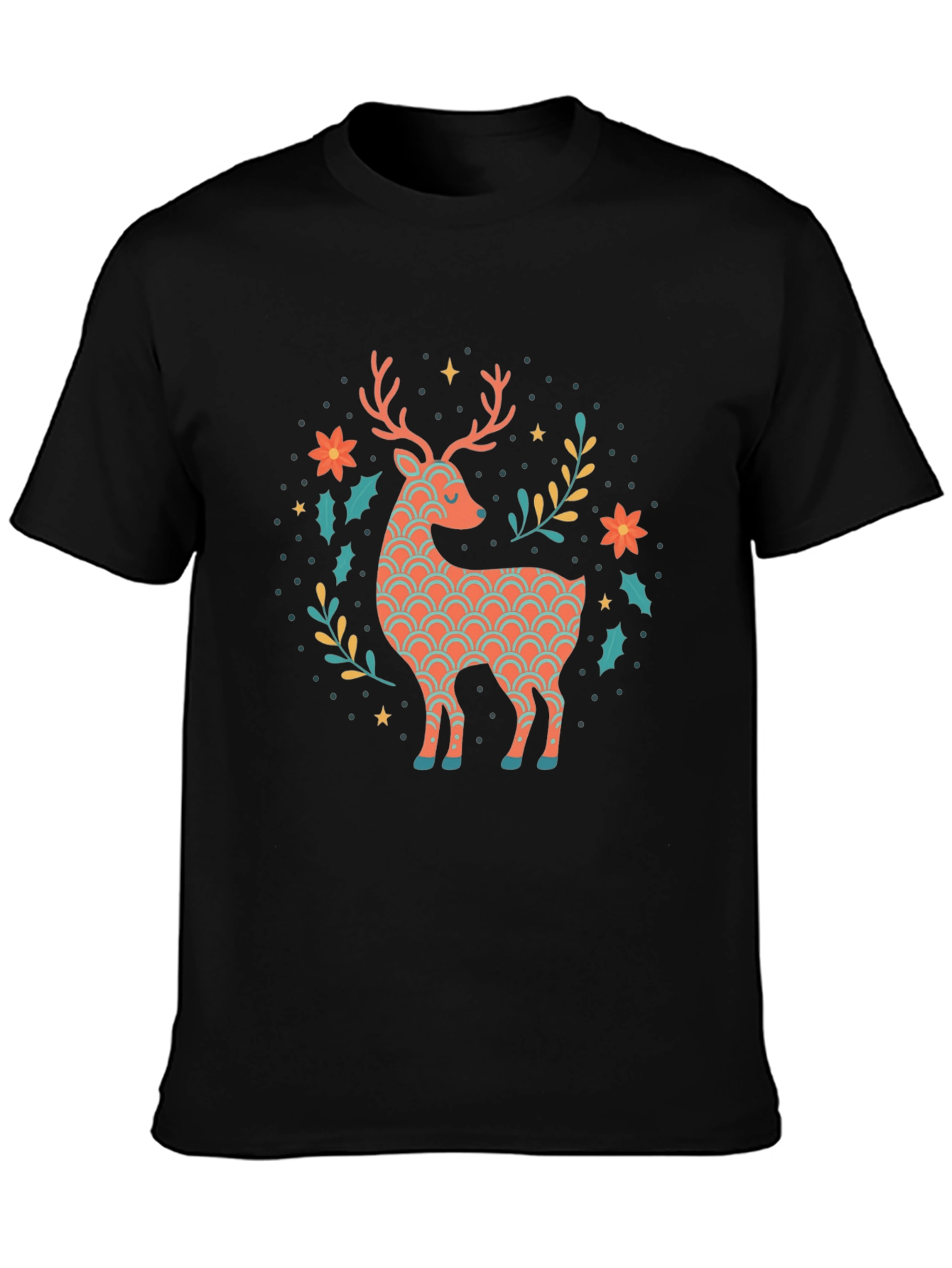Festive Reindeer Graphic Tee - Black