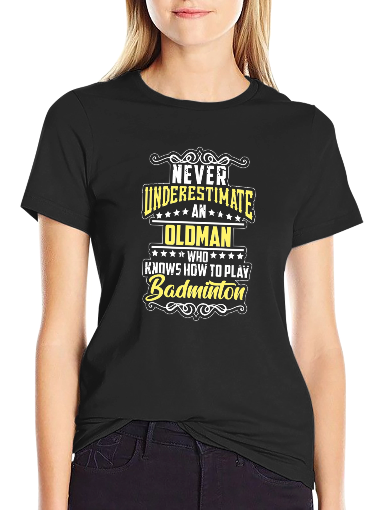 Never Underestimate Old Man Badminton T-Shirt