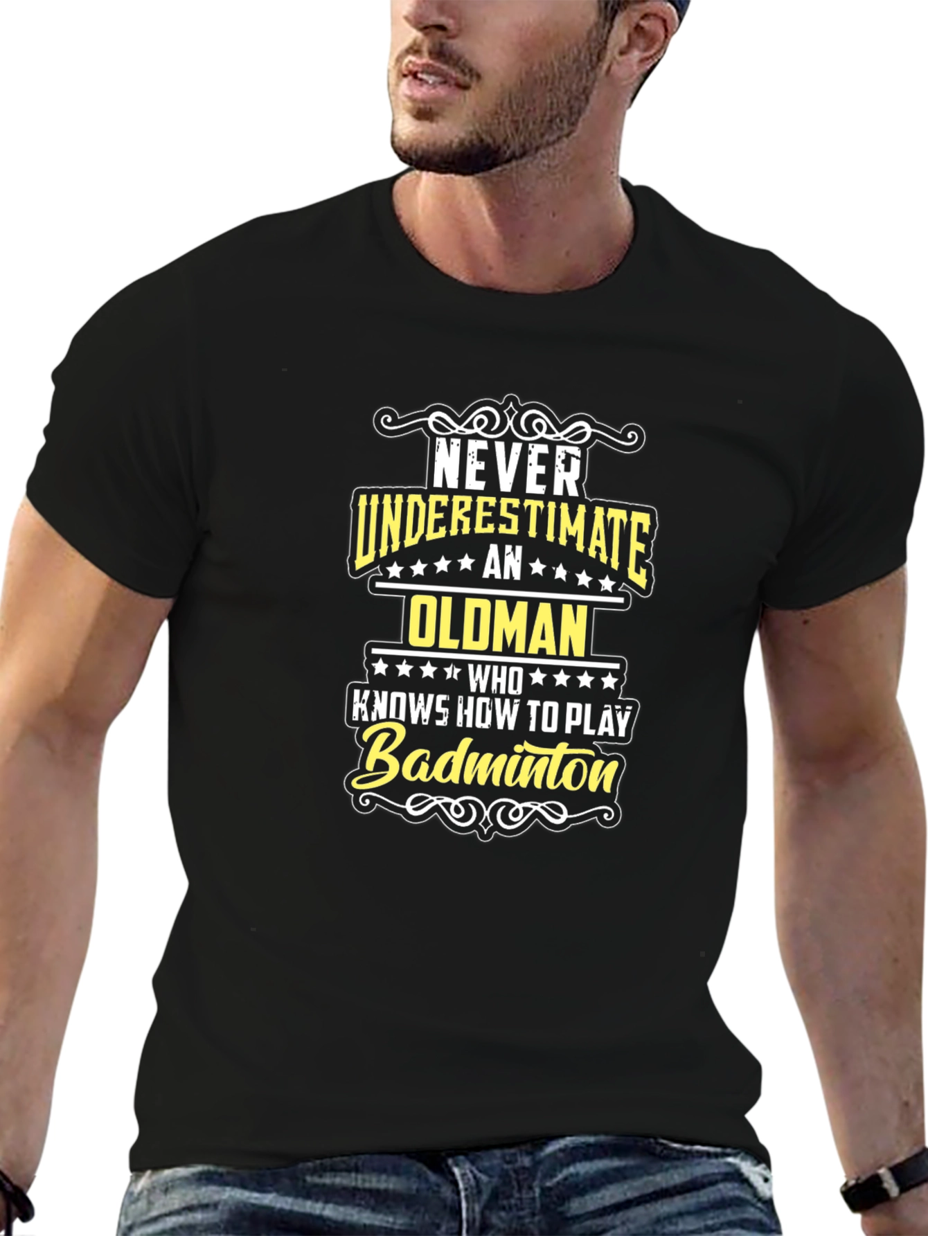 Never Underestimate Old Man Badminton T-Shirt