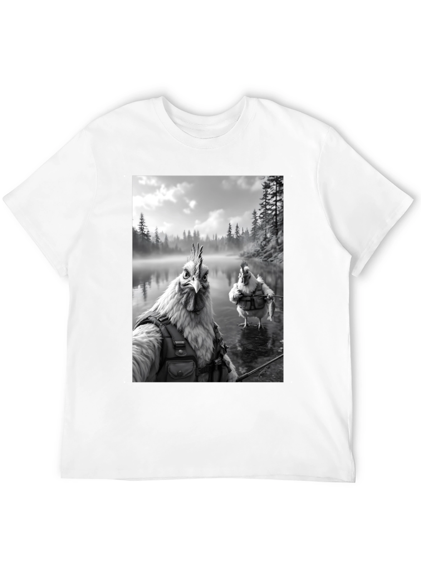 Humorous Chicken Fisherman Graphic Tee